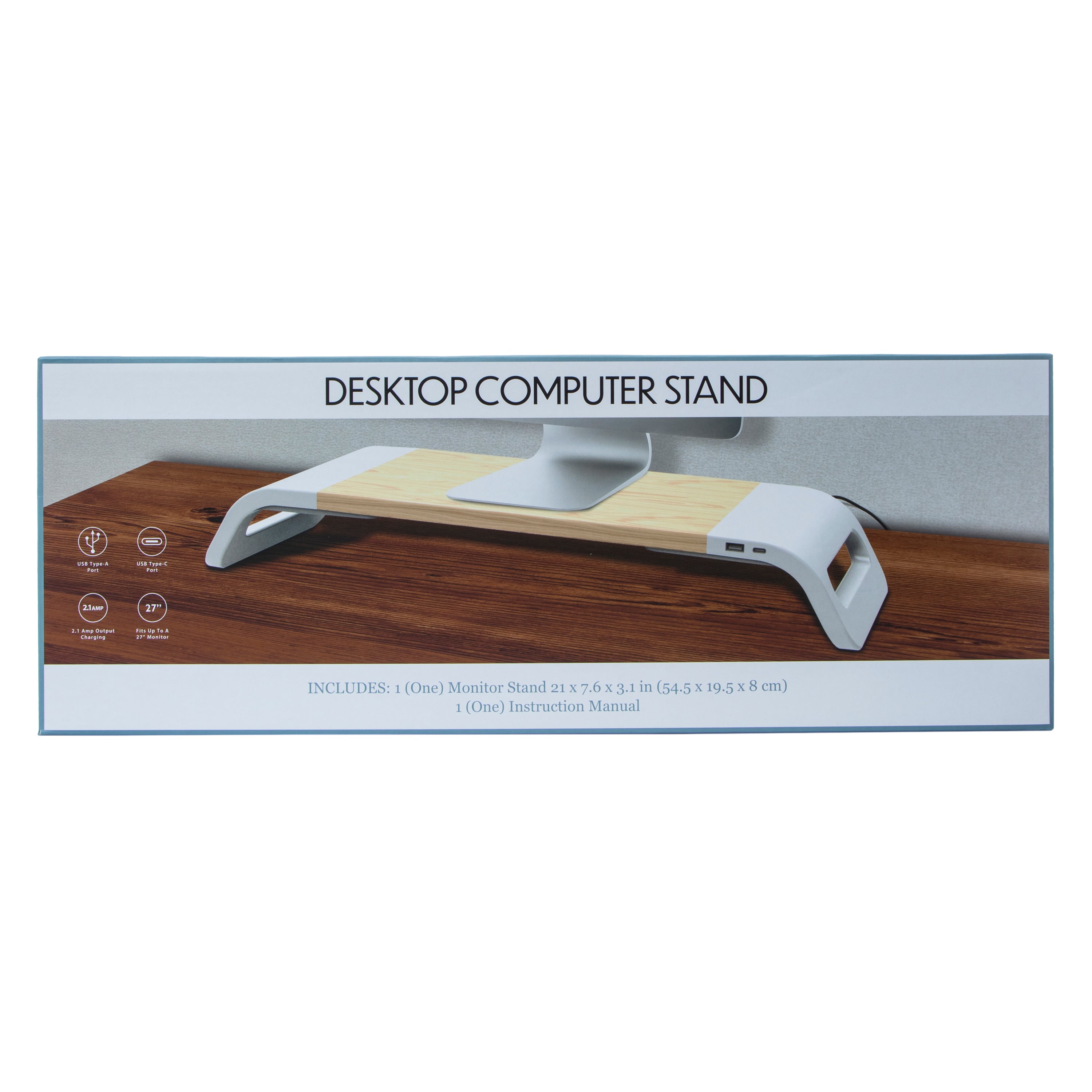 Desktop Computer Monitor Stand With Charging Ports 21in x 7.6in
