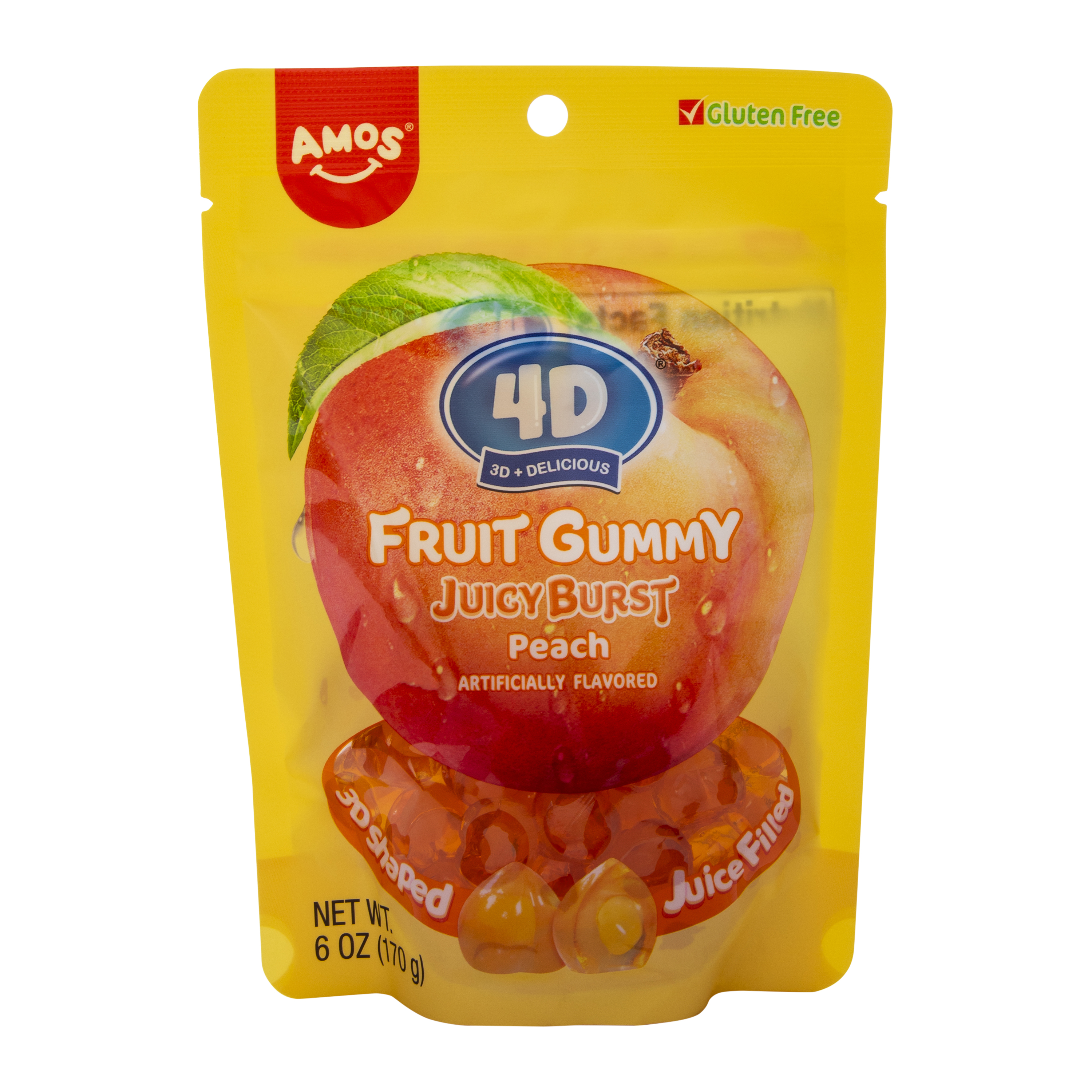 Amos® 4D Fruit Gummy JuicyBurst Candy 6oz - Peach