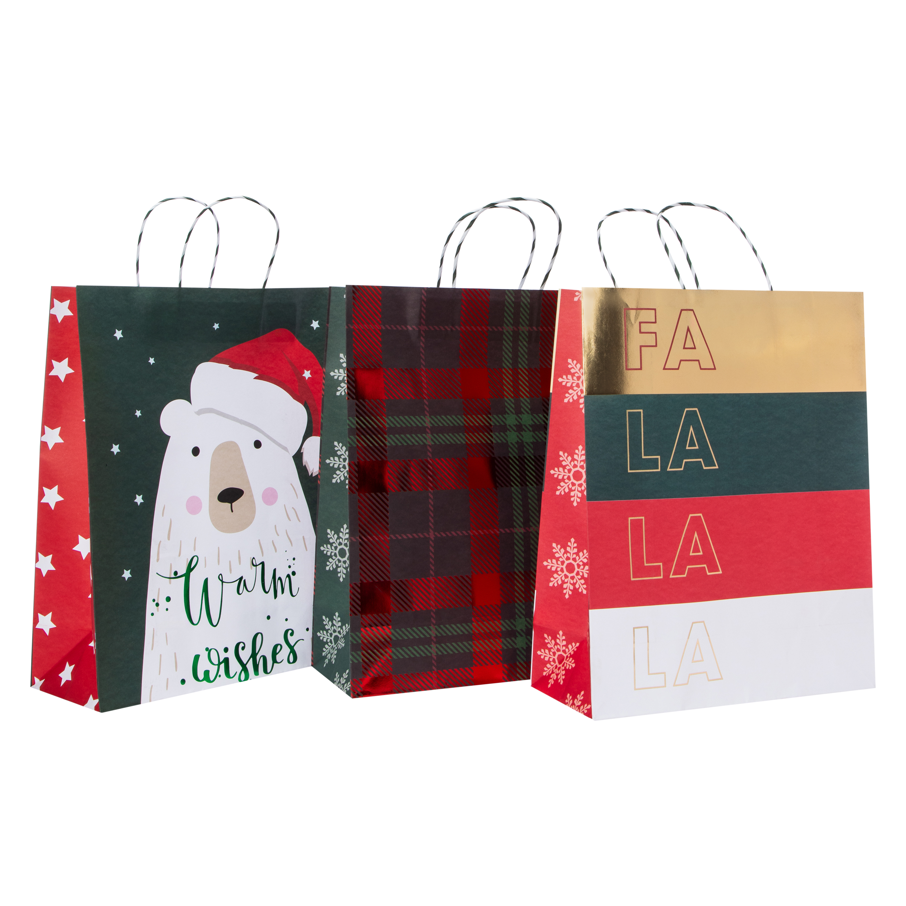 XL Christmas Kraft Bags 3-Count