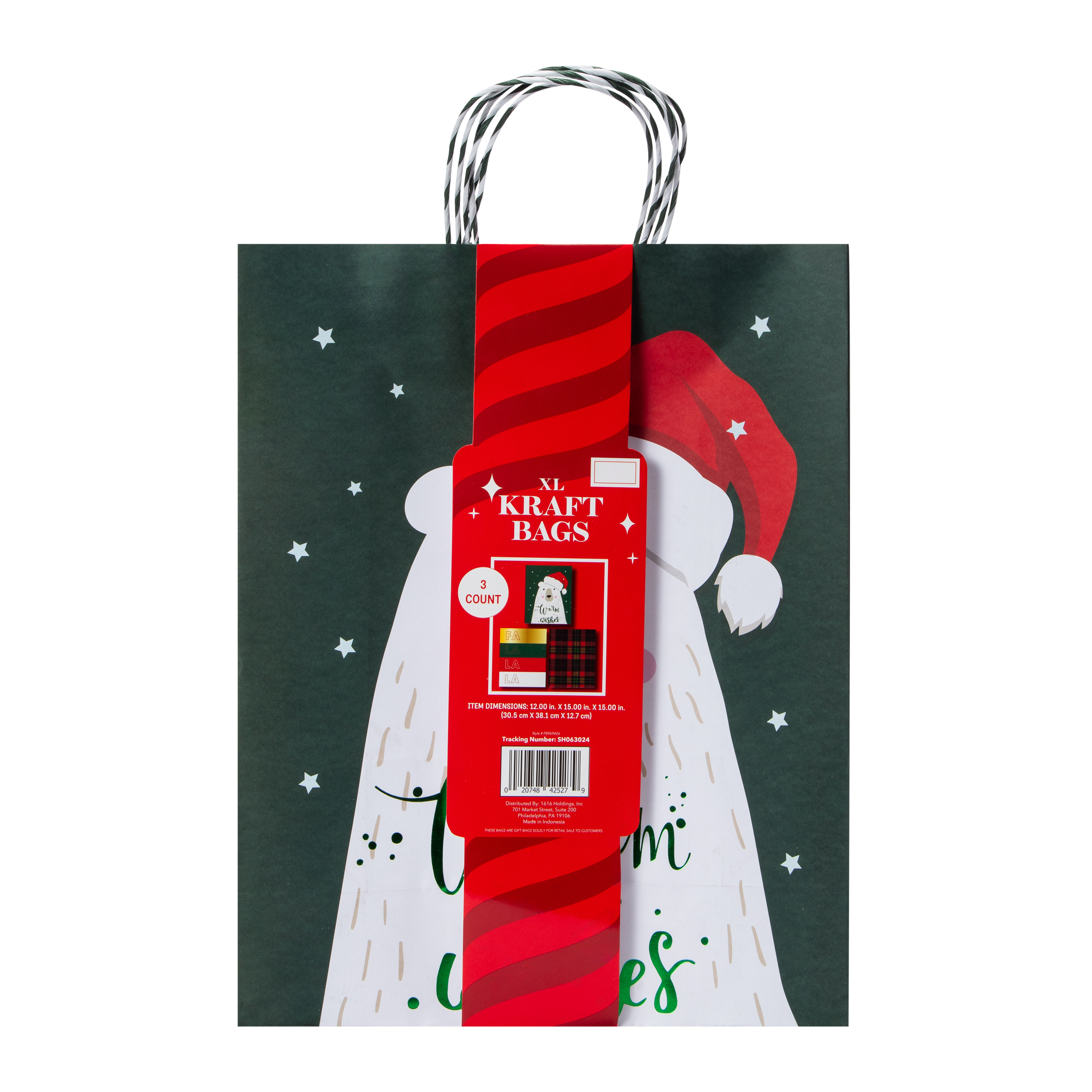 XL Christmas Kraft Bags 3-Count