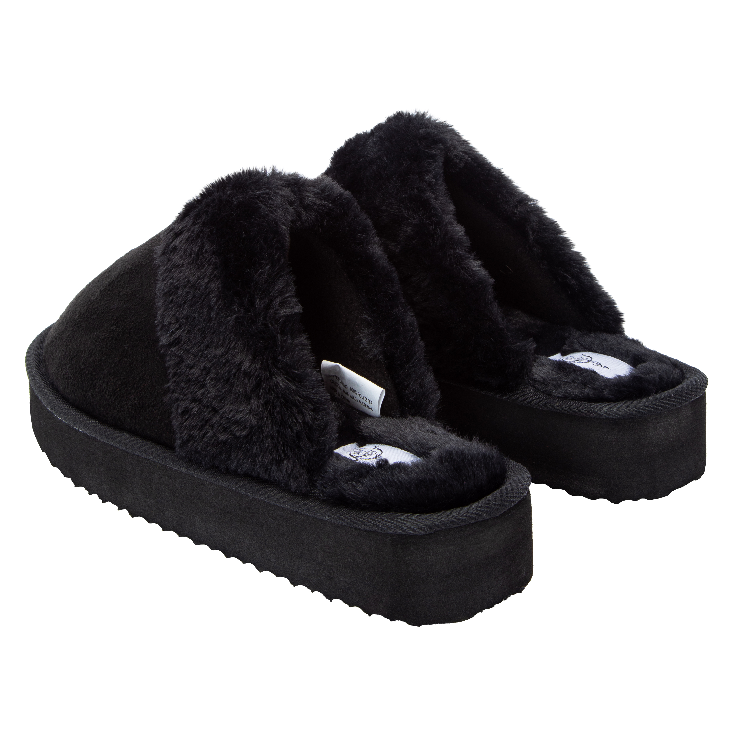 Ladies Faux Fur-Lined Platform Mule Slippers