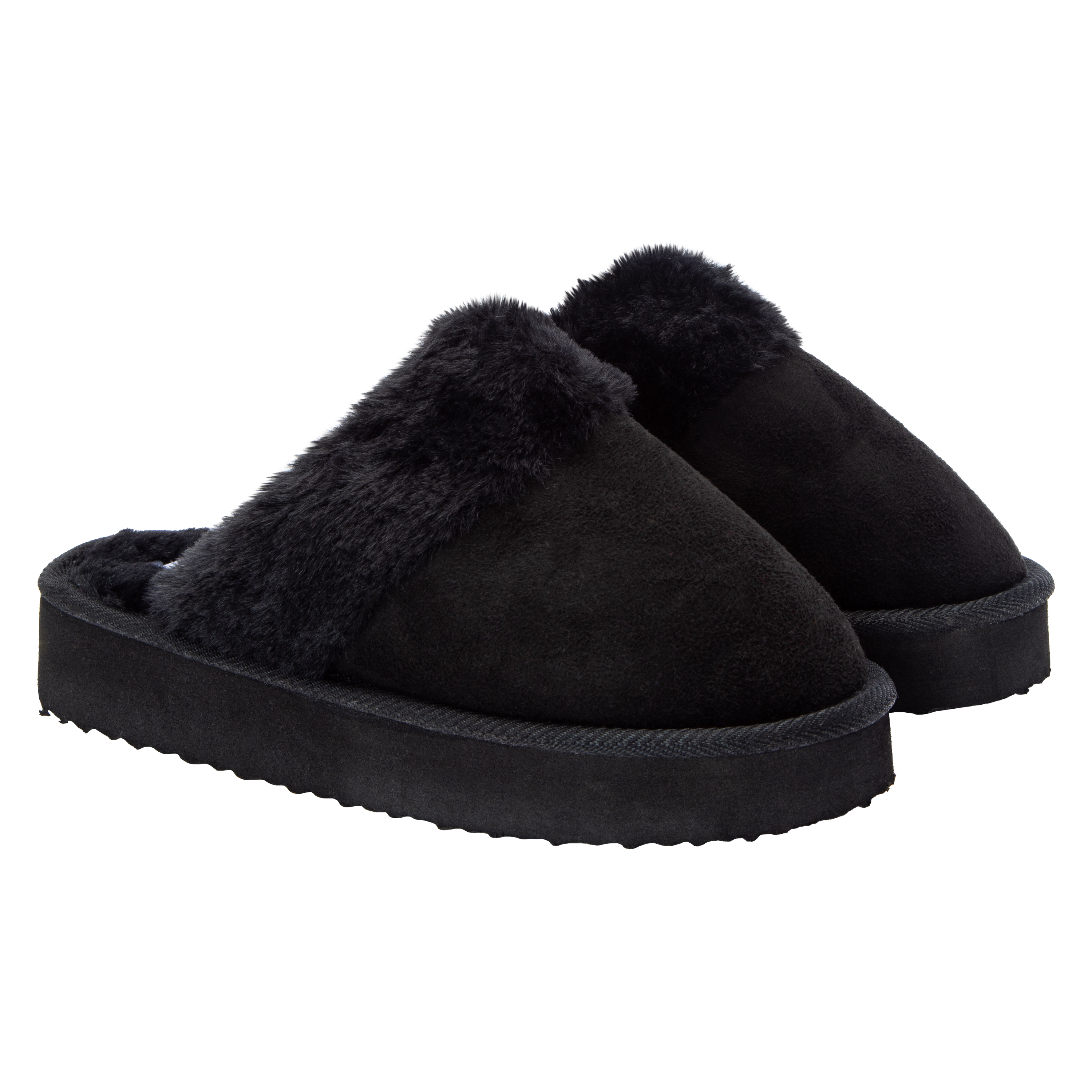Ladies Faux Fur-Lined Platform Mule Slippers