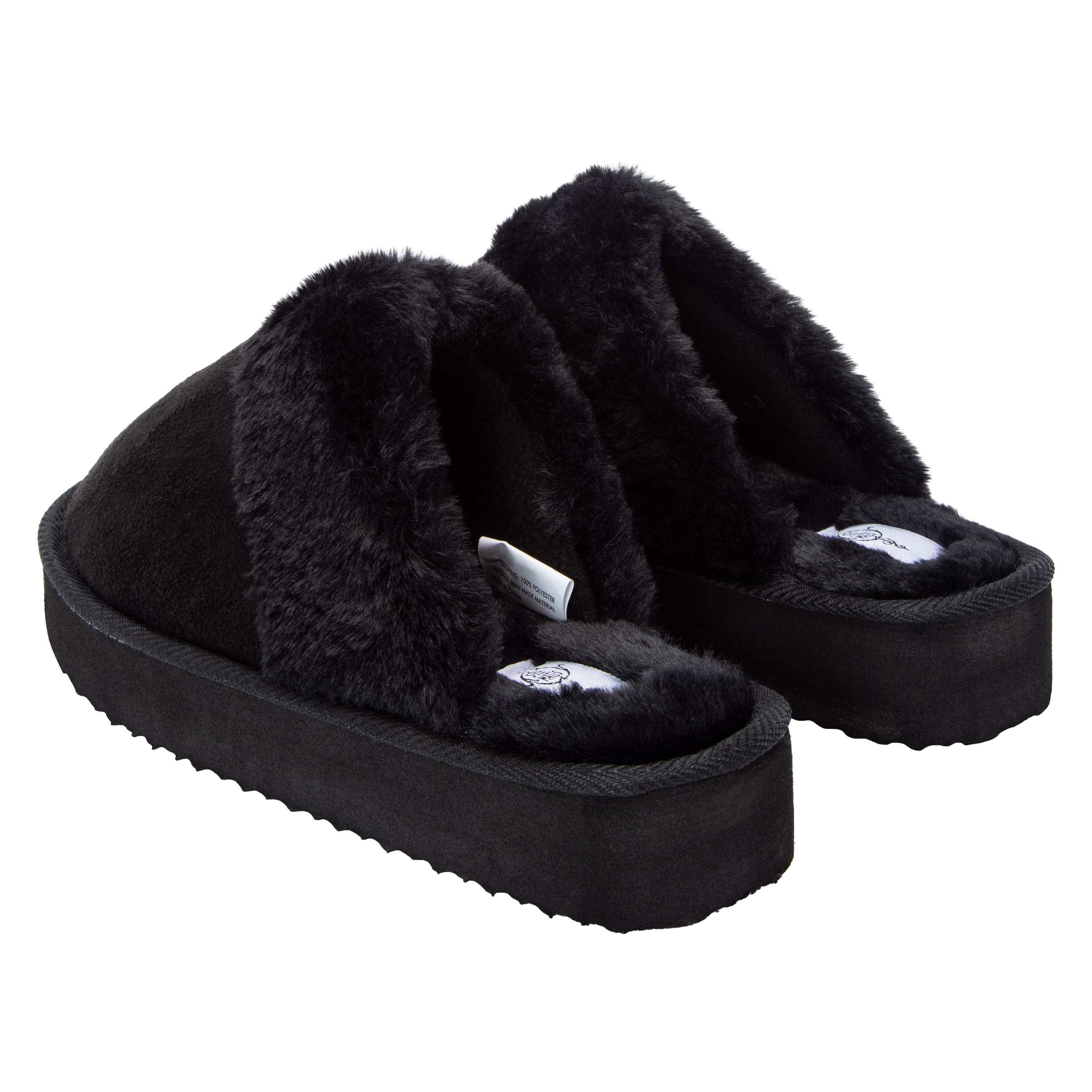 Ladies Faux Fur-Lined Platform Mule Slippers