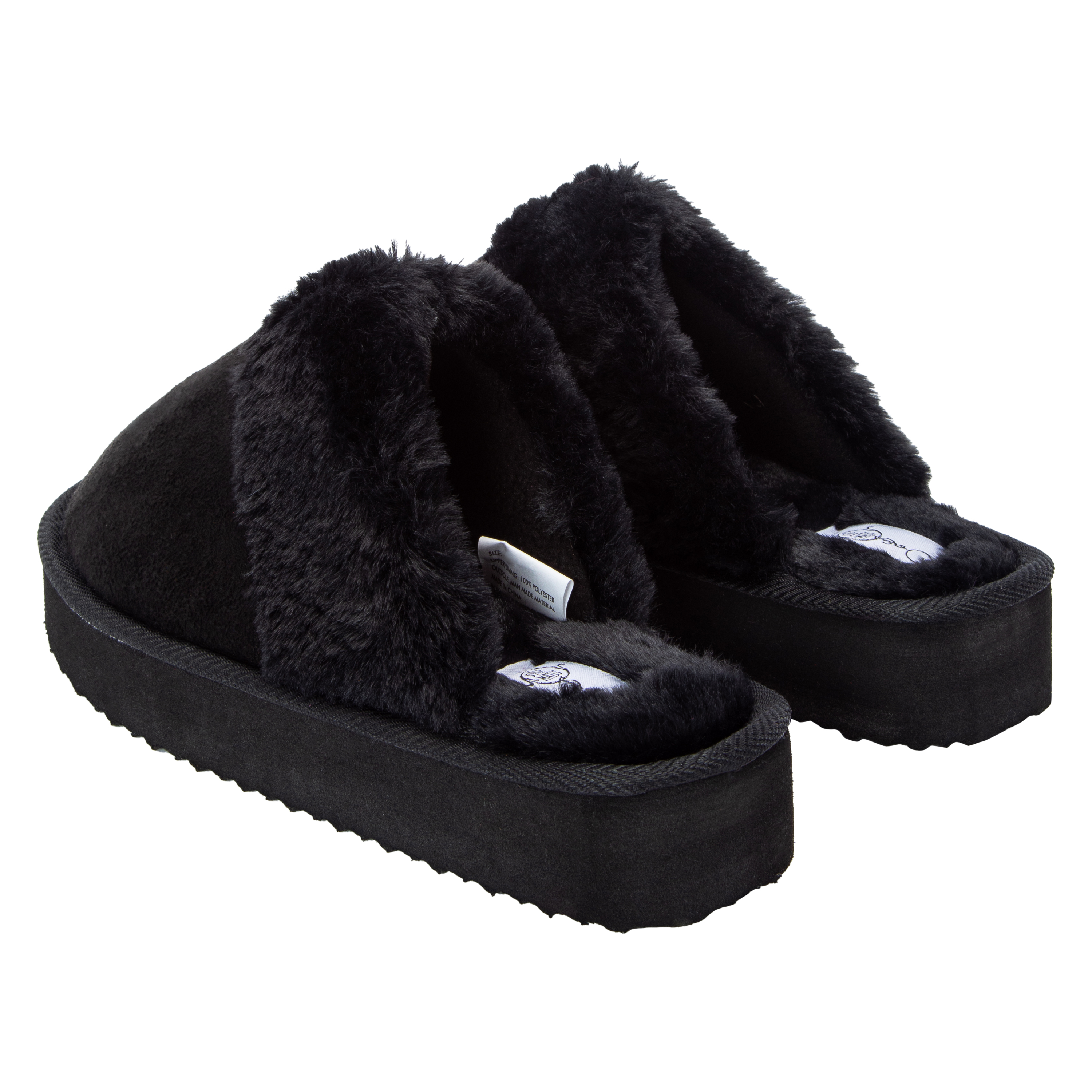 Ladies Faux Fur-Lined Platform Mule Slippers