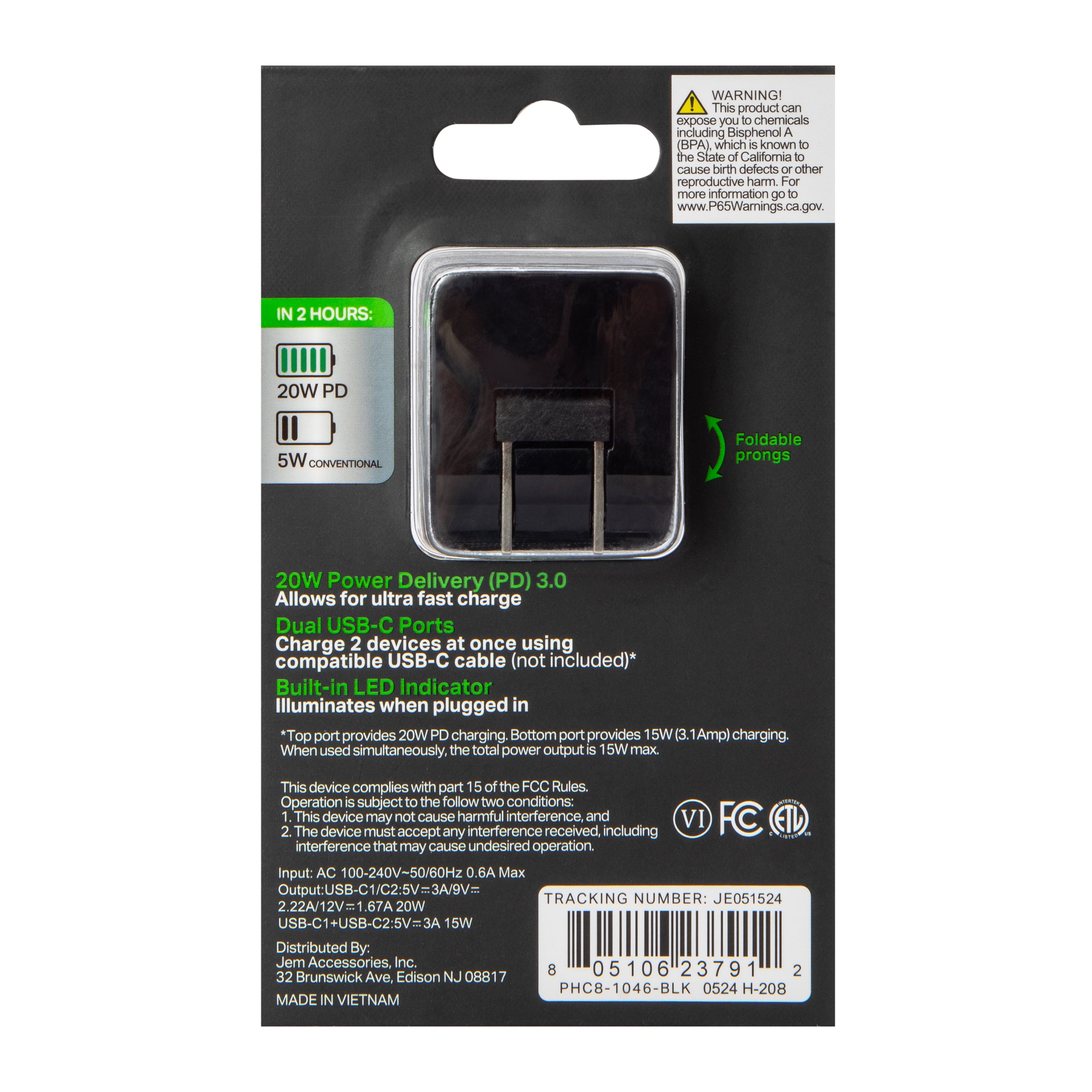 20W Power Delivery Dual USB-C Charger