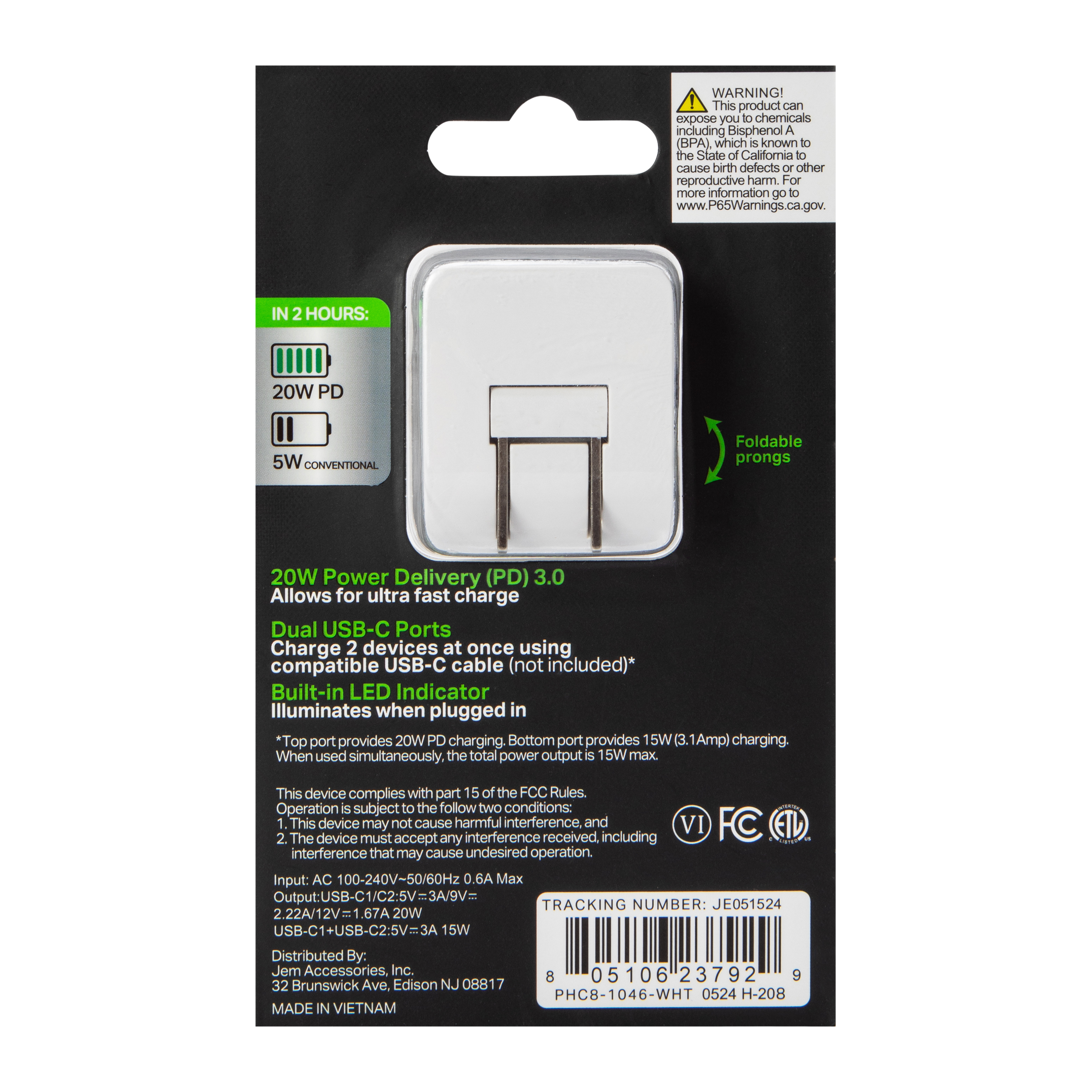 20W Power Delivery Dual USB-C Charger
