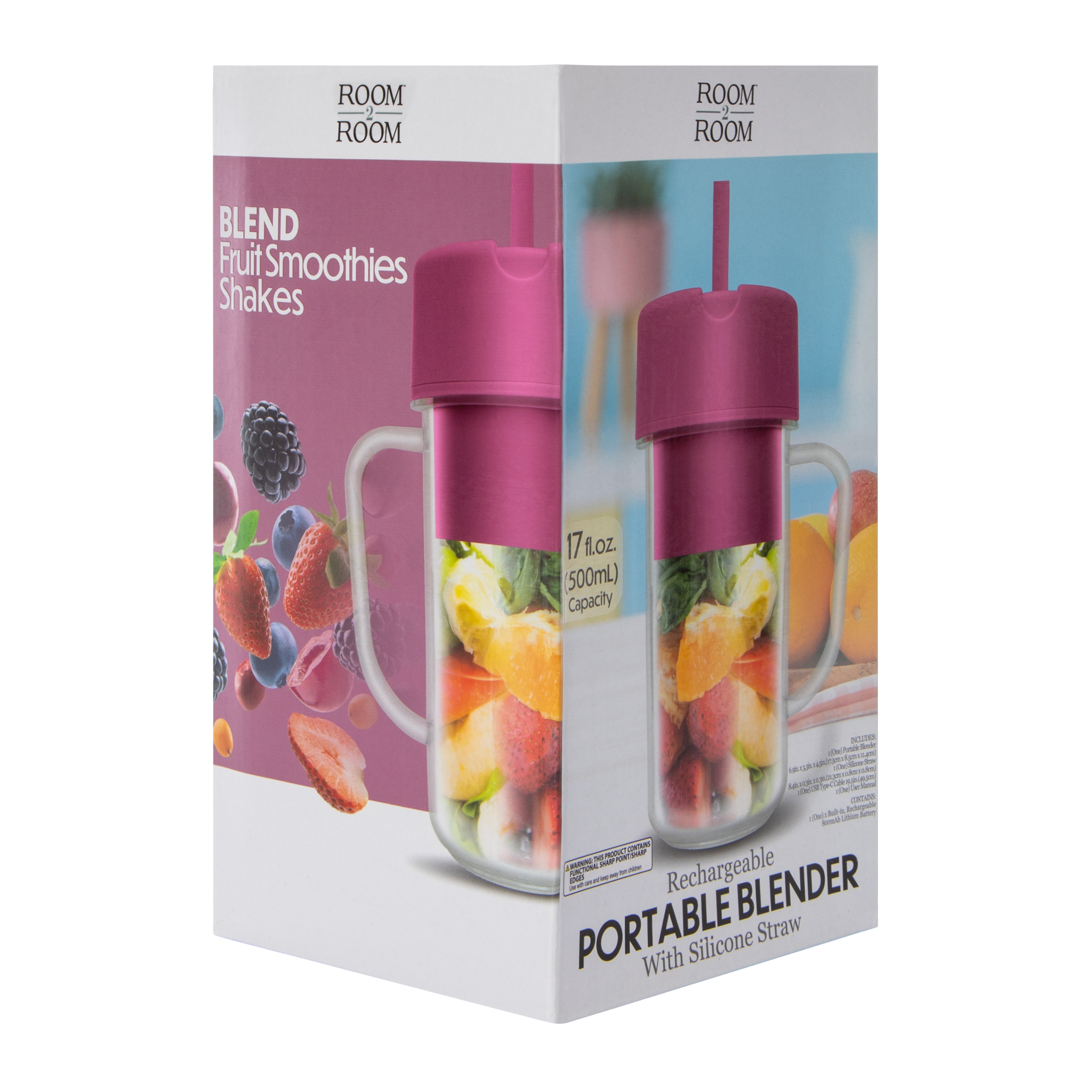 Rechargeable Portable Blender With Handle & Silicone Straw 17oz