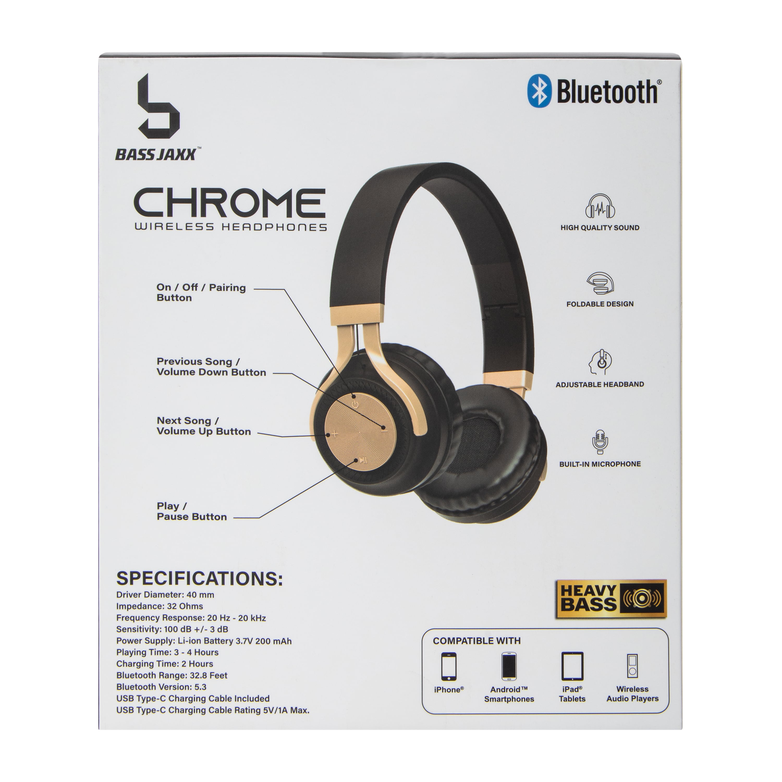 Bass Jaxx™ Chrome Wireless Headphones
