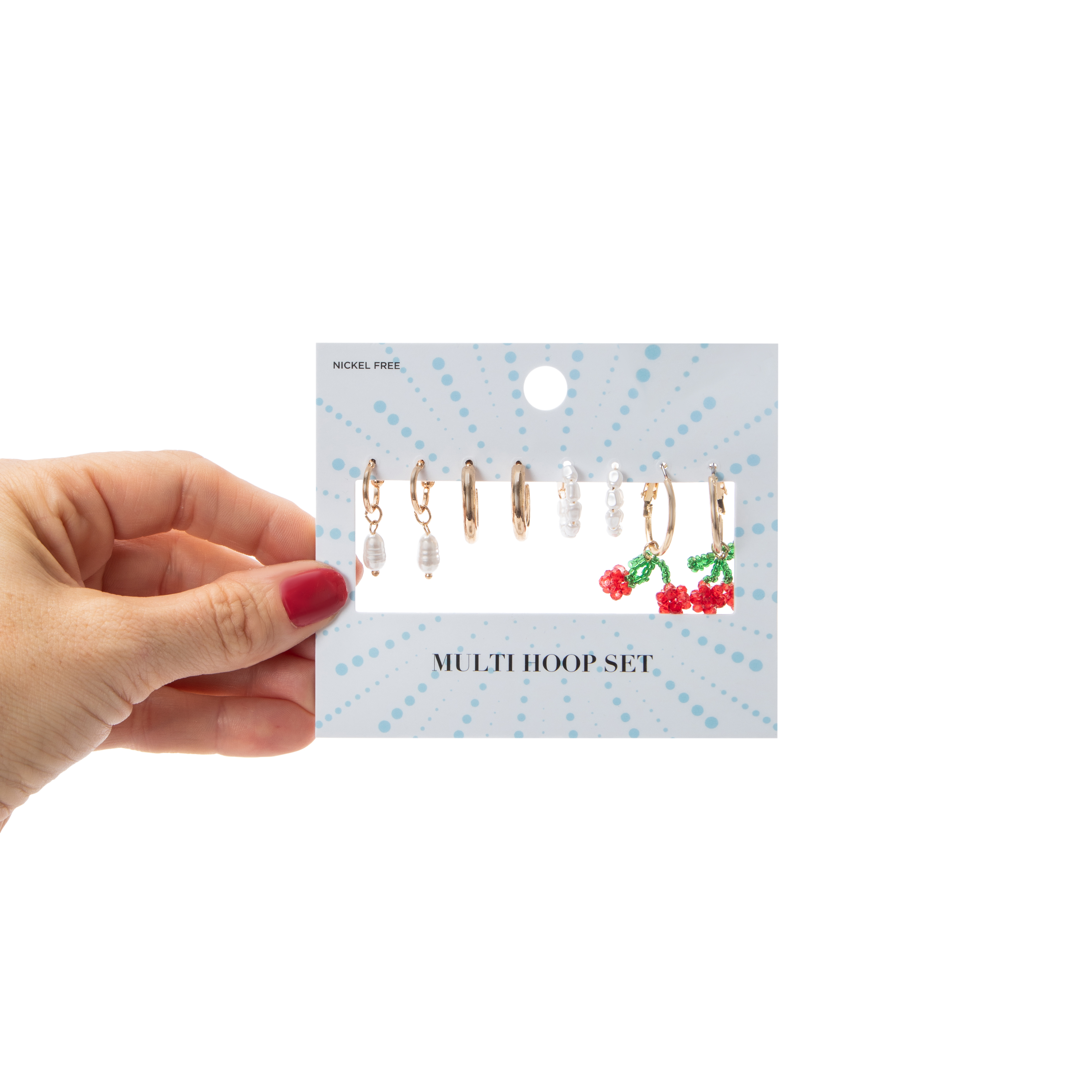 Pearly & Cherry Multi-Hoop Earring Set 4-Pack