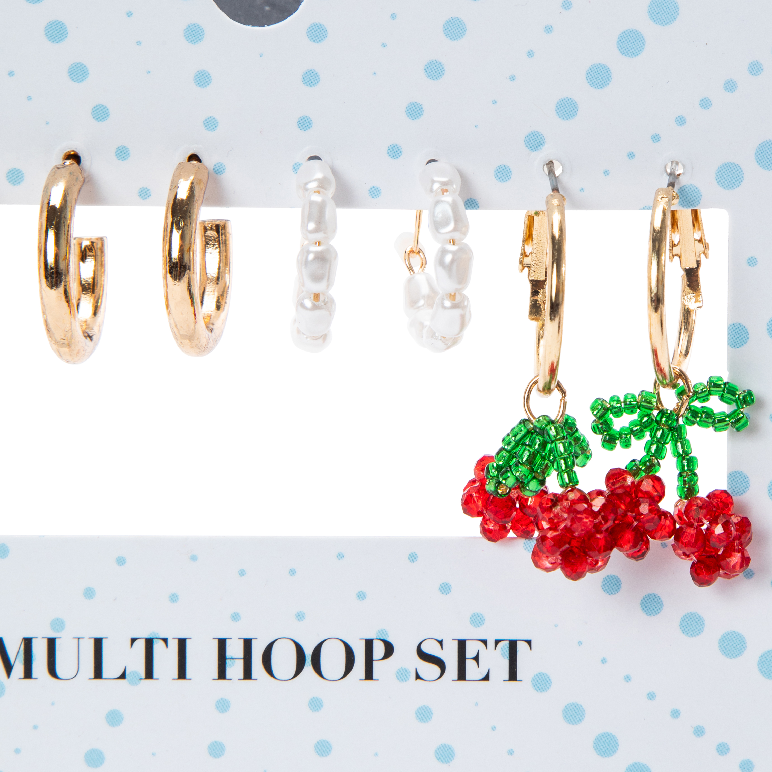 Pearly & Cherry Multi-Hoop Earring Set 4-Pack