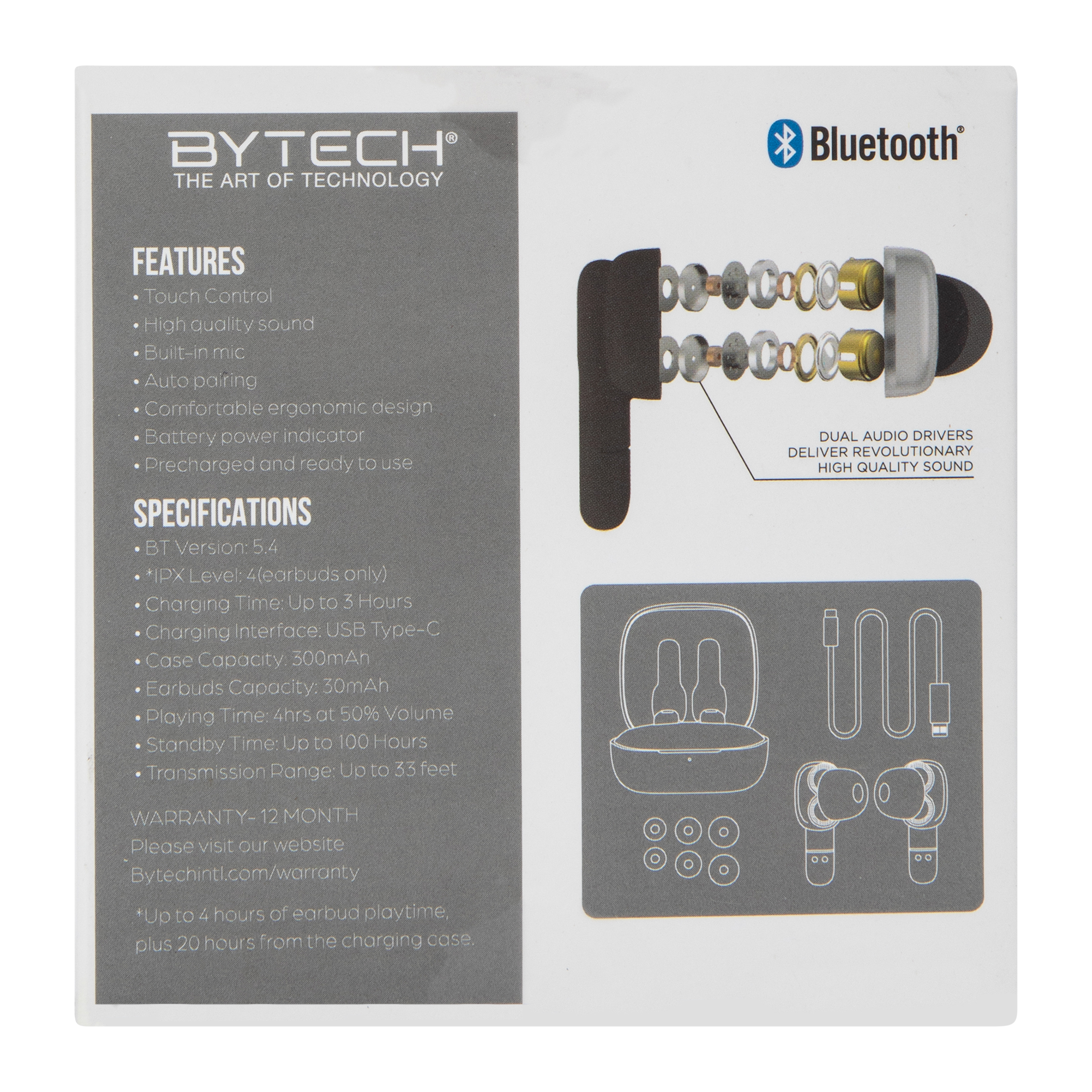 Bytech® True Wireless Earbuds