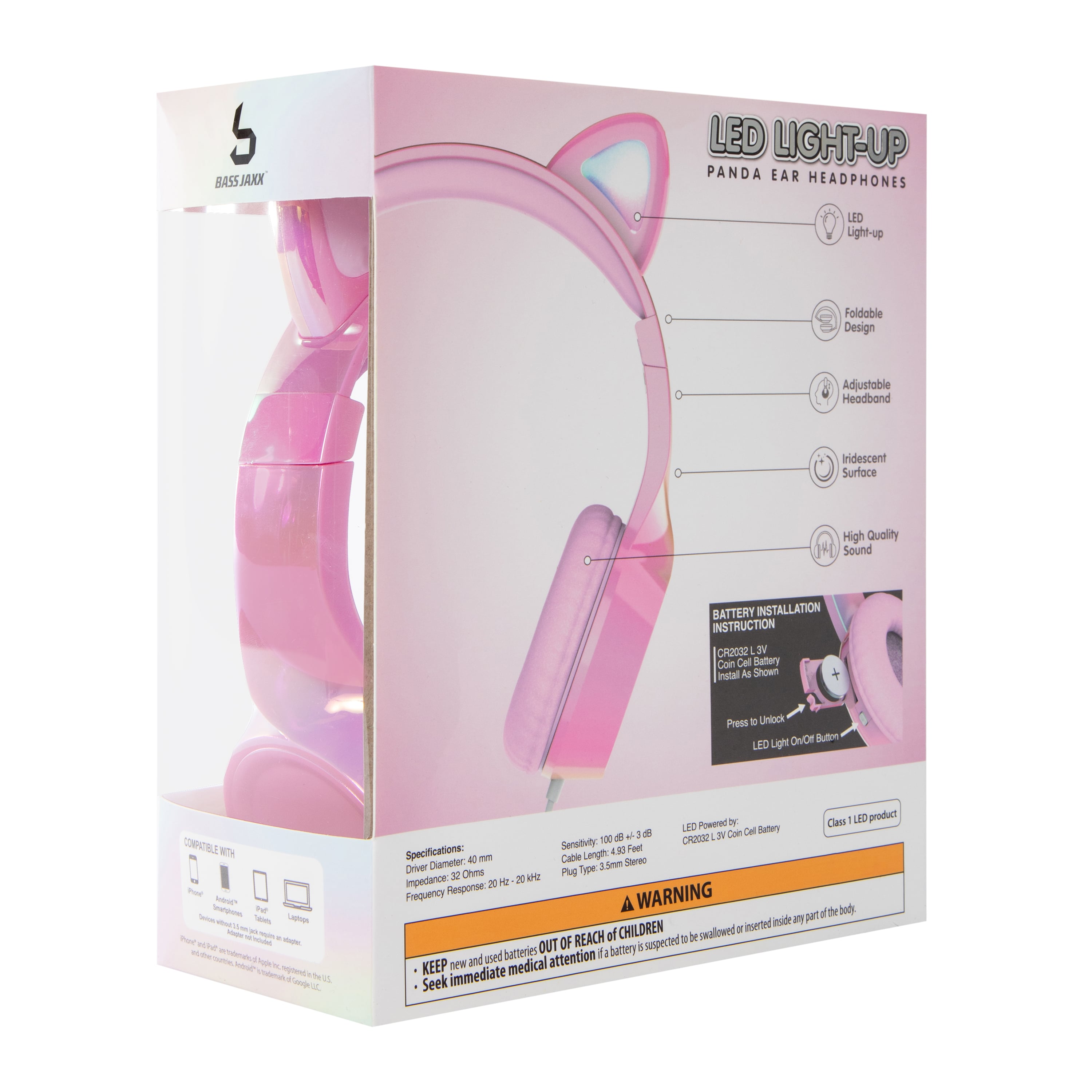 LED Light-Up Panda Ear Wired Headphones With Mic
