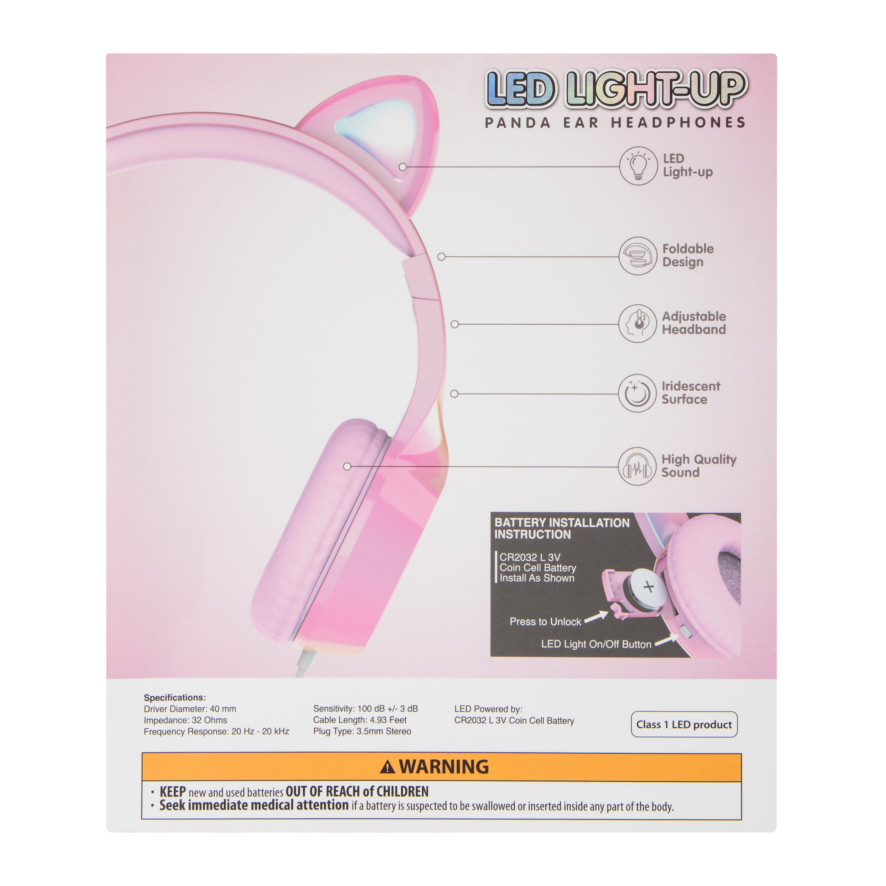 LED Light-Up Panda Ear Wired Headphones With Mic