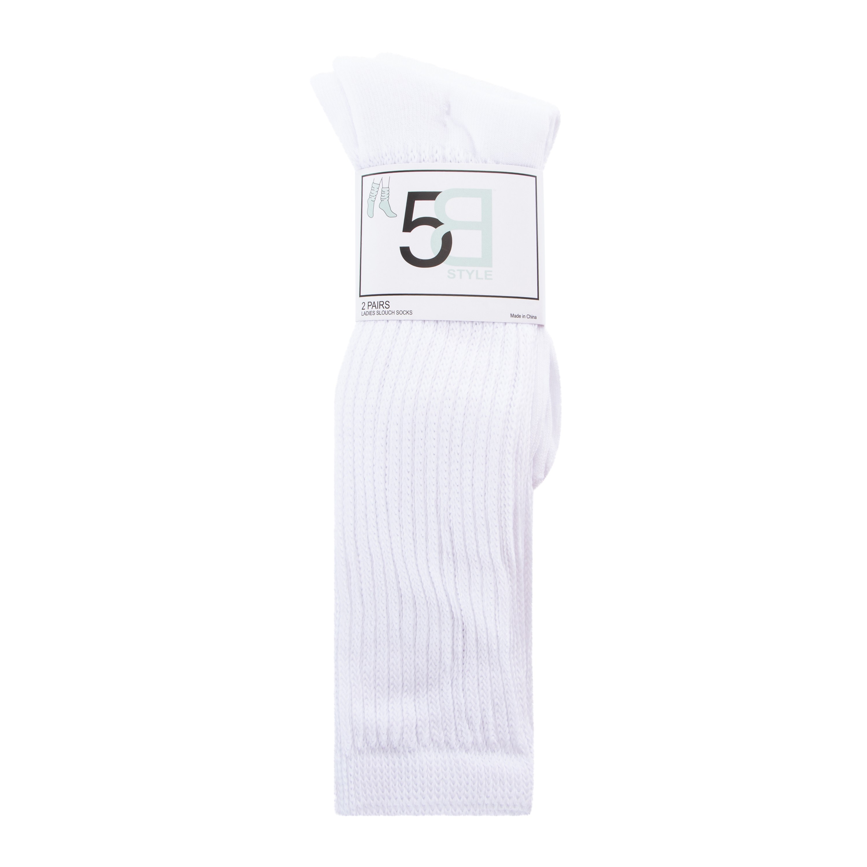 Ladies White Slouch Crew Socks 2-Pack