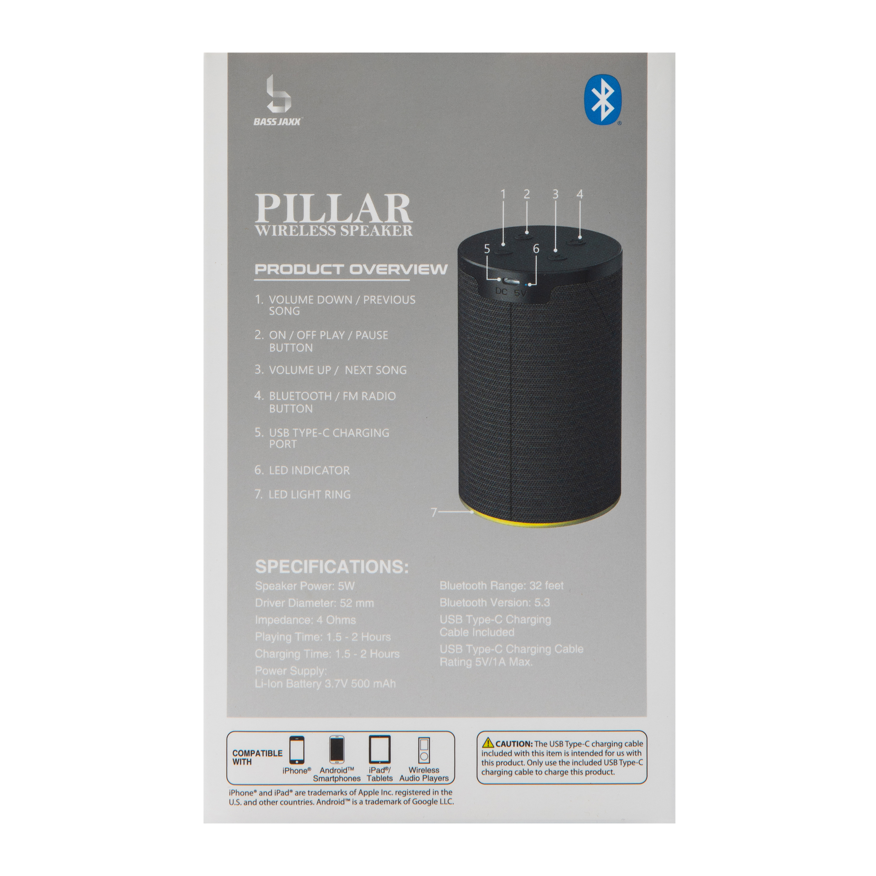 Bass Jaxx™ Pillar Wireless  Bluetooth® Speaker
