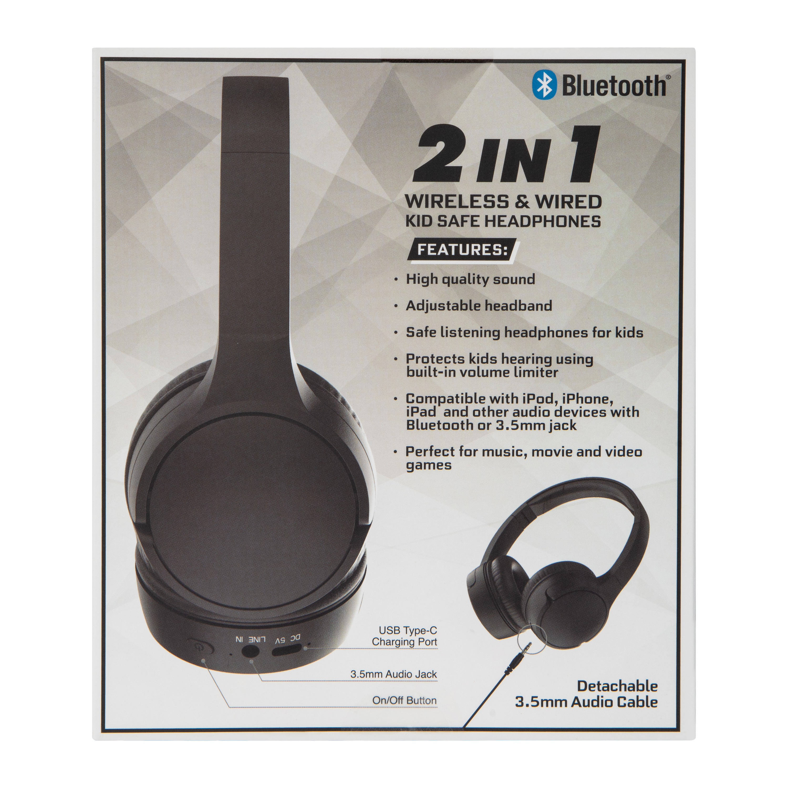 2-in-1 Wireless & Wired Bluetooth® Kid-Safe Headphones With Mic