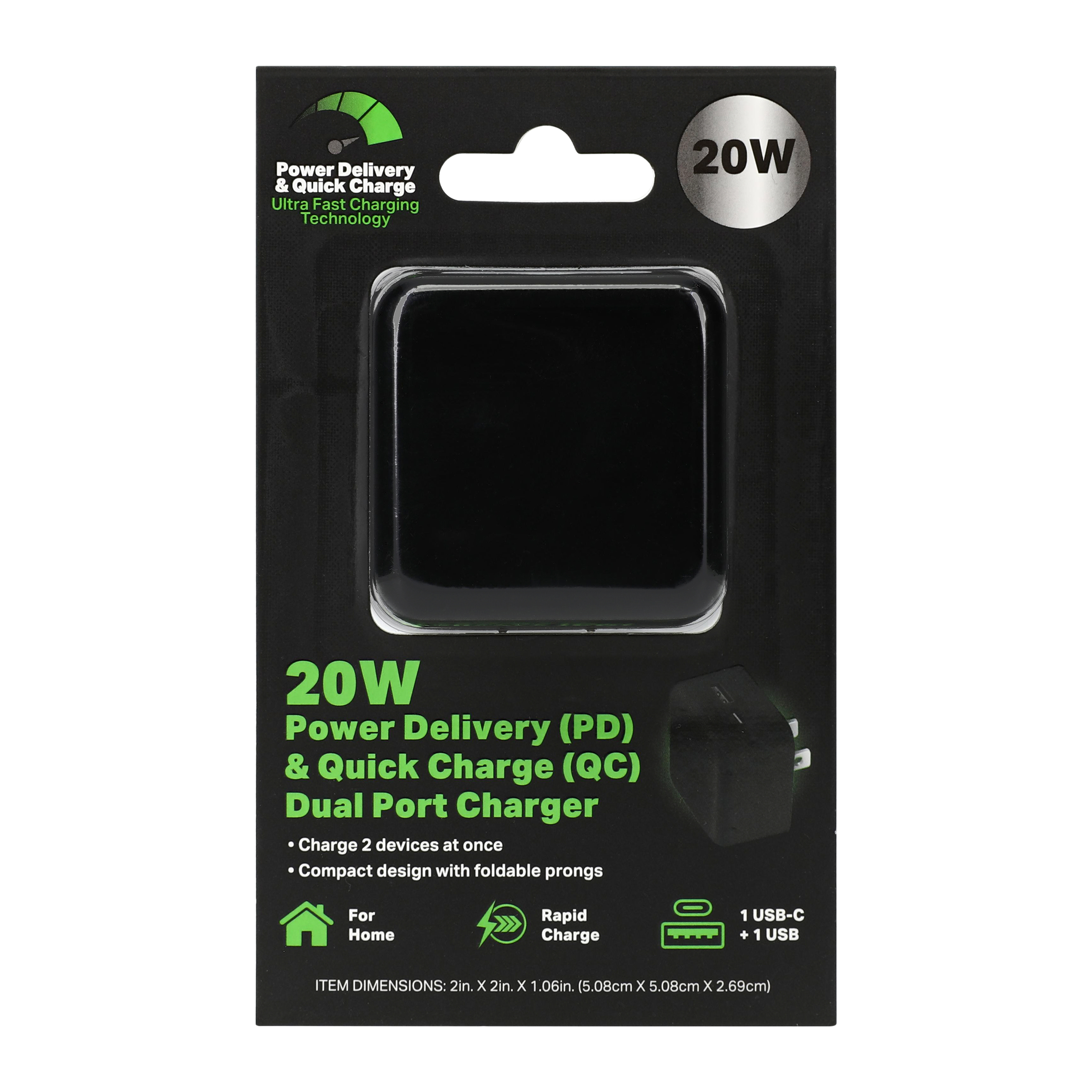 20W Power Delivery & Quick Charge USB-C USB Dual Port Wall Charger
