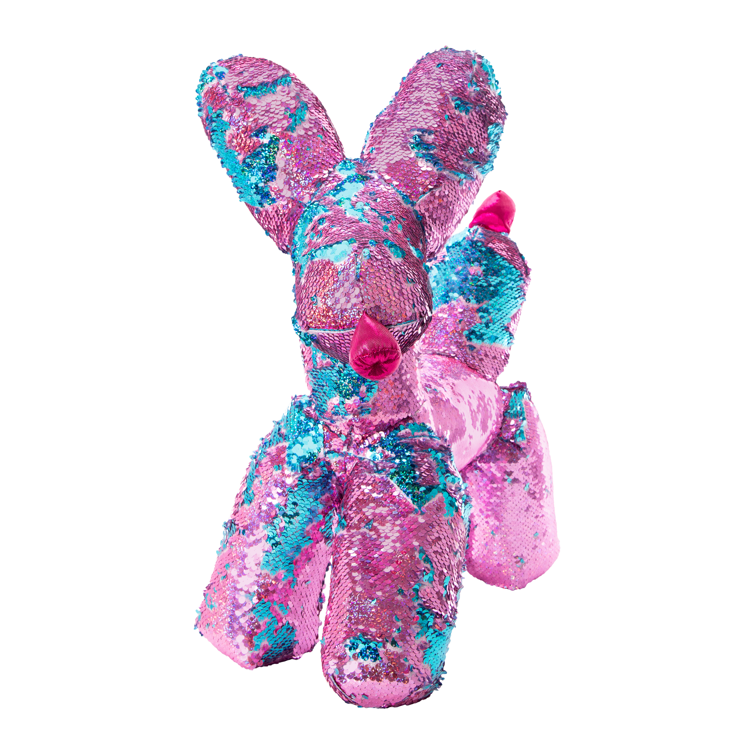 Ploofs™ Big Balloon Animal Dog Sequin Plush Pink & Blue