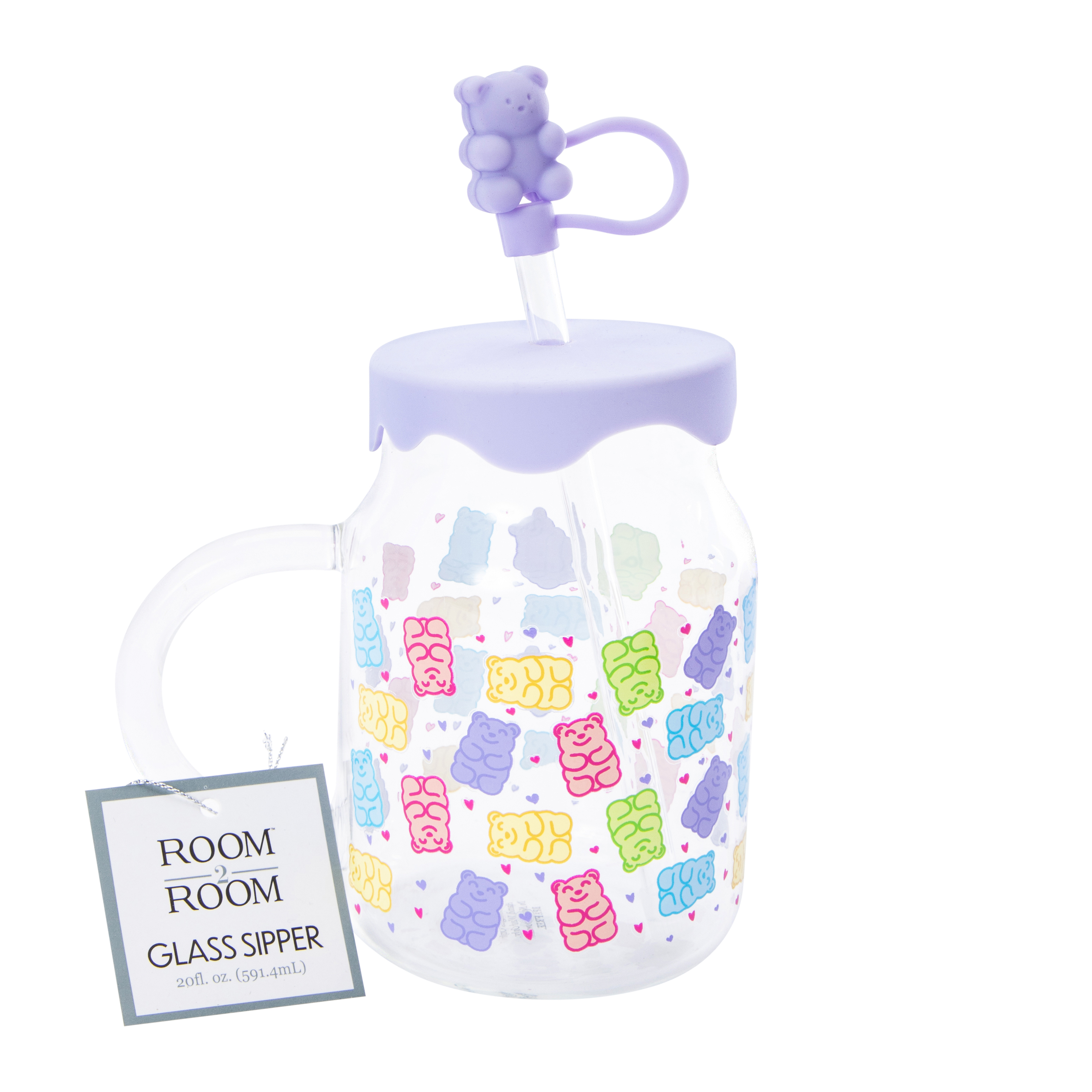 Novelty Glass Sipper With Lid & Straw Topper 20oz