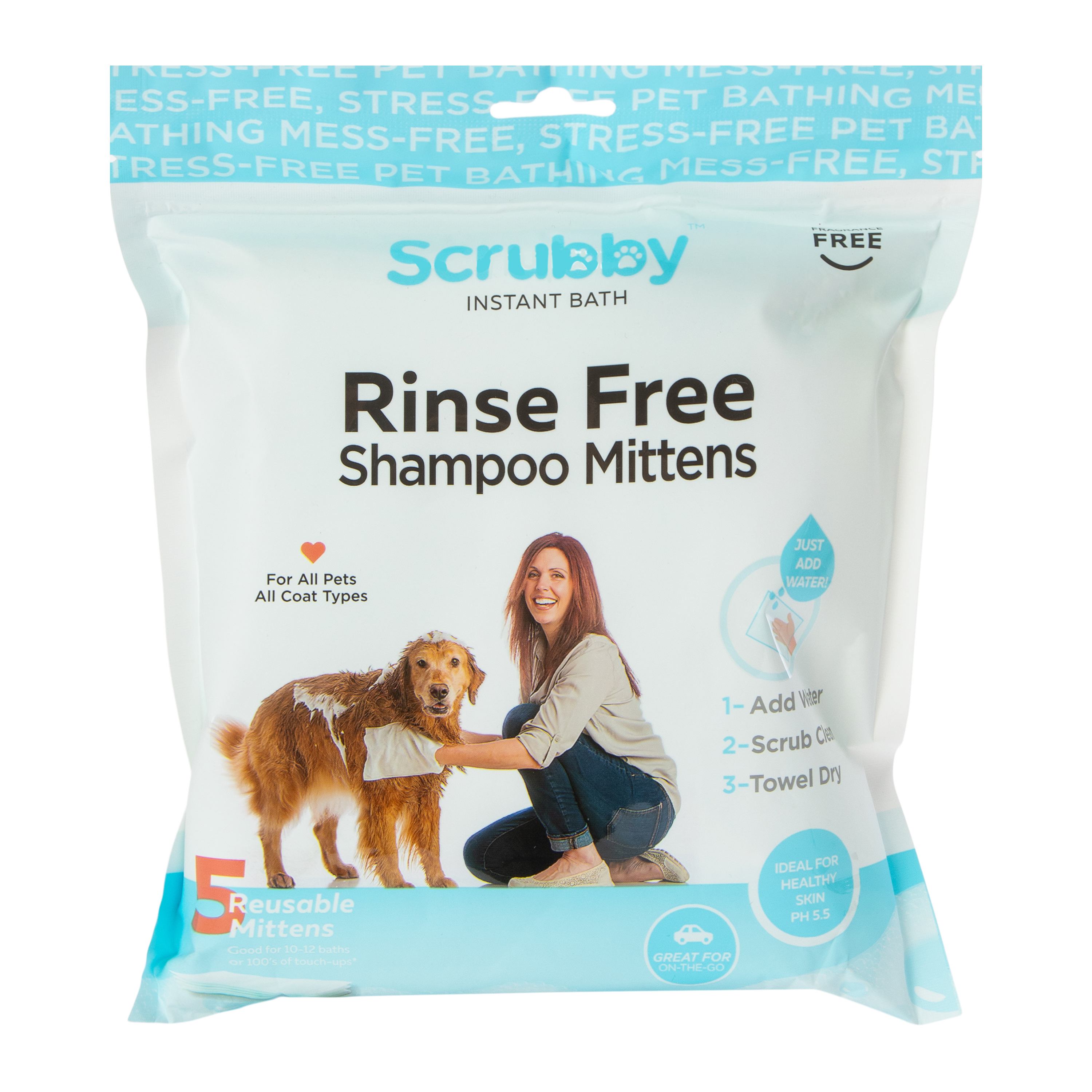 Scrubby Instant Bath Rinse-Free Dog Shampoo Mittens