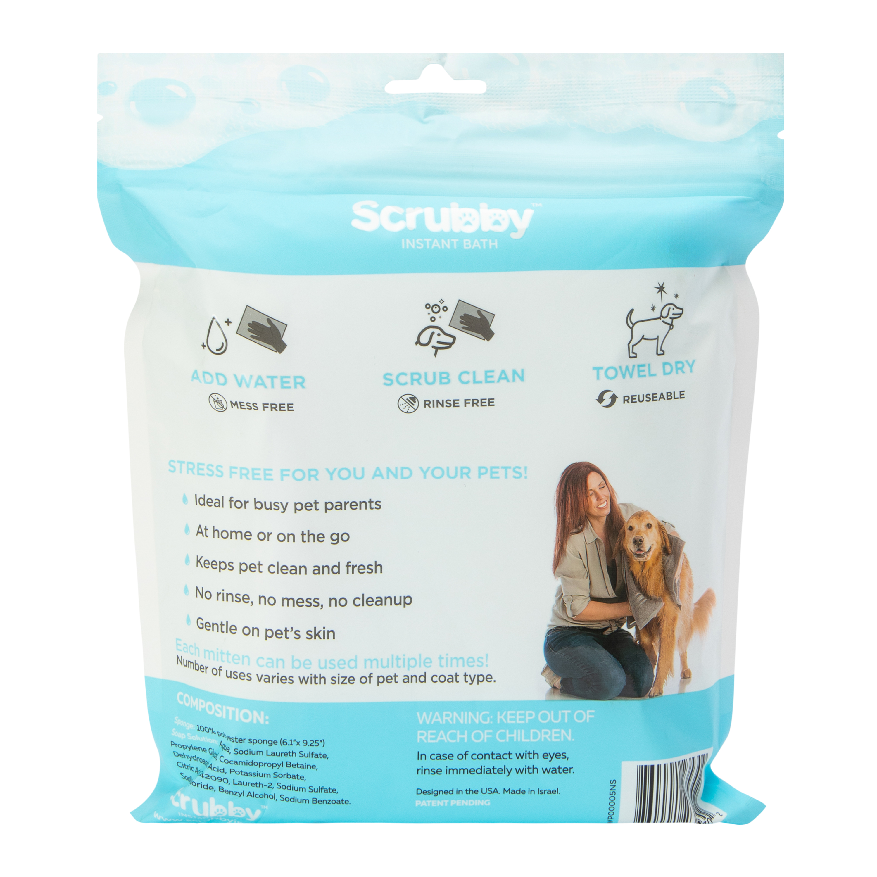 Scrubby Instant Bath Rinse-Free Dog Shampoo Mittens