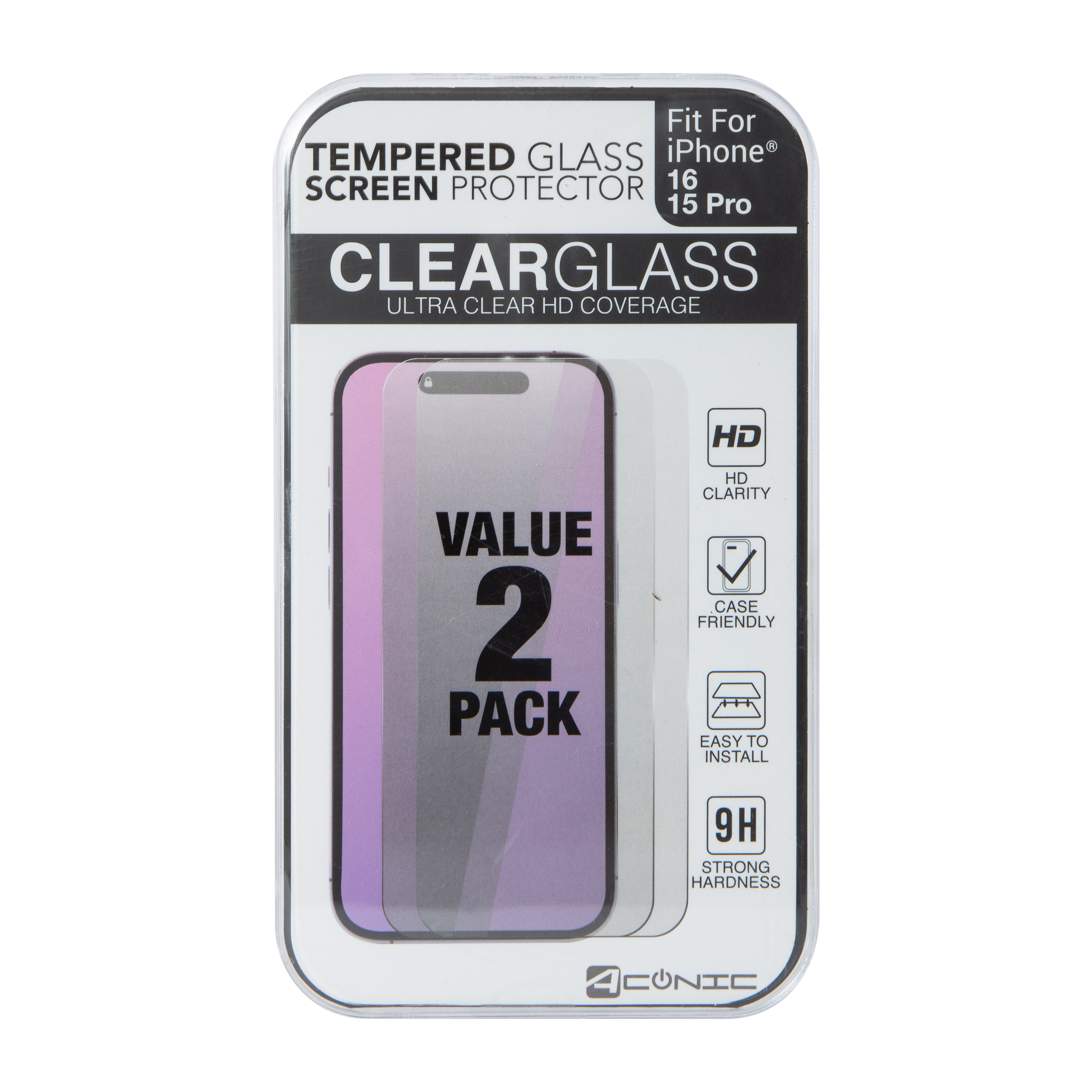 iPhone 16® Tempered Glass Screen Protector 2-Pack