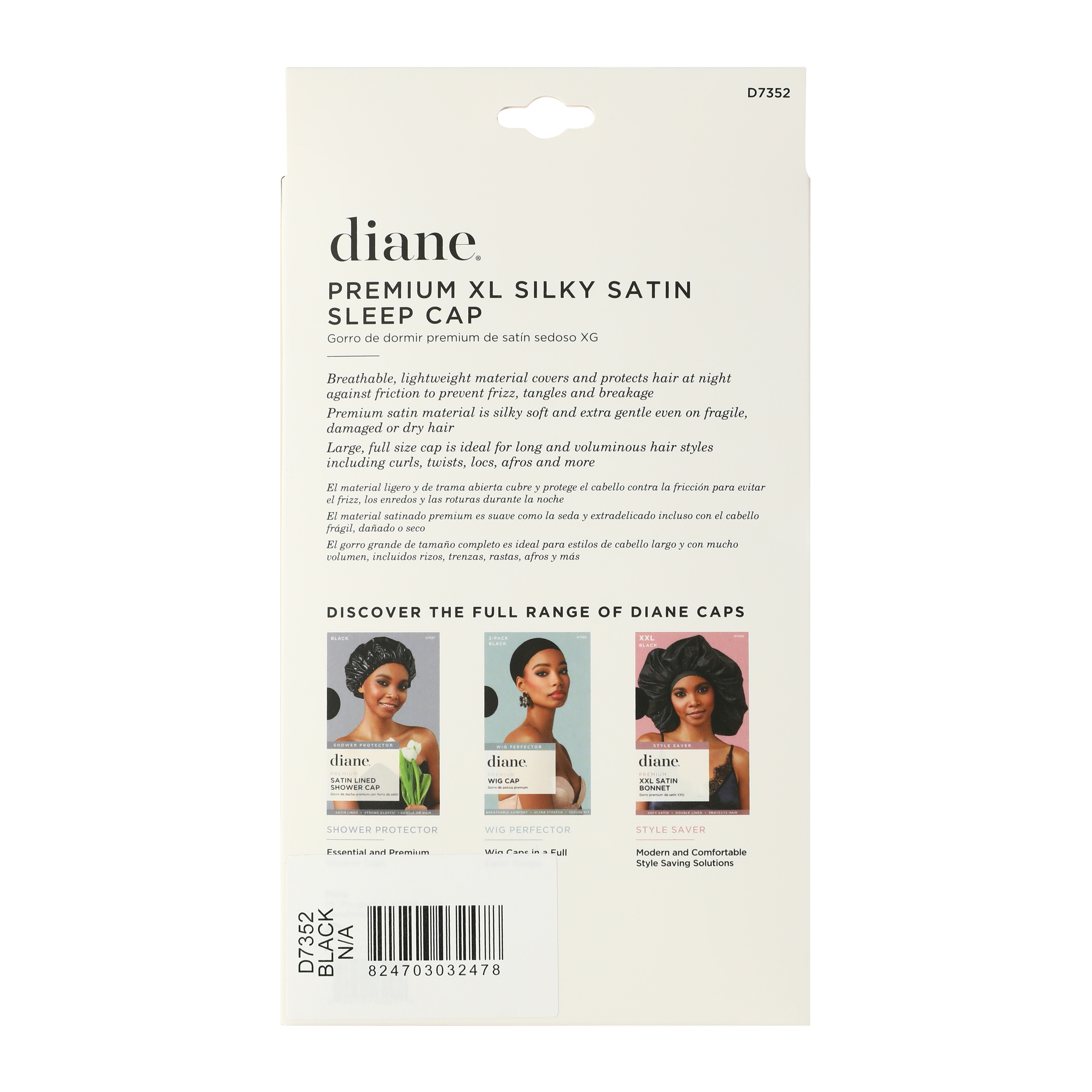 Diane® Premium XL Silky Satin Sleep Cap - Black