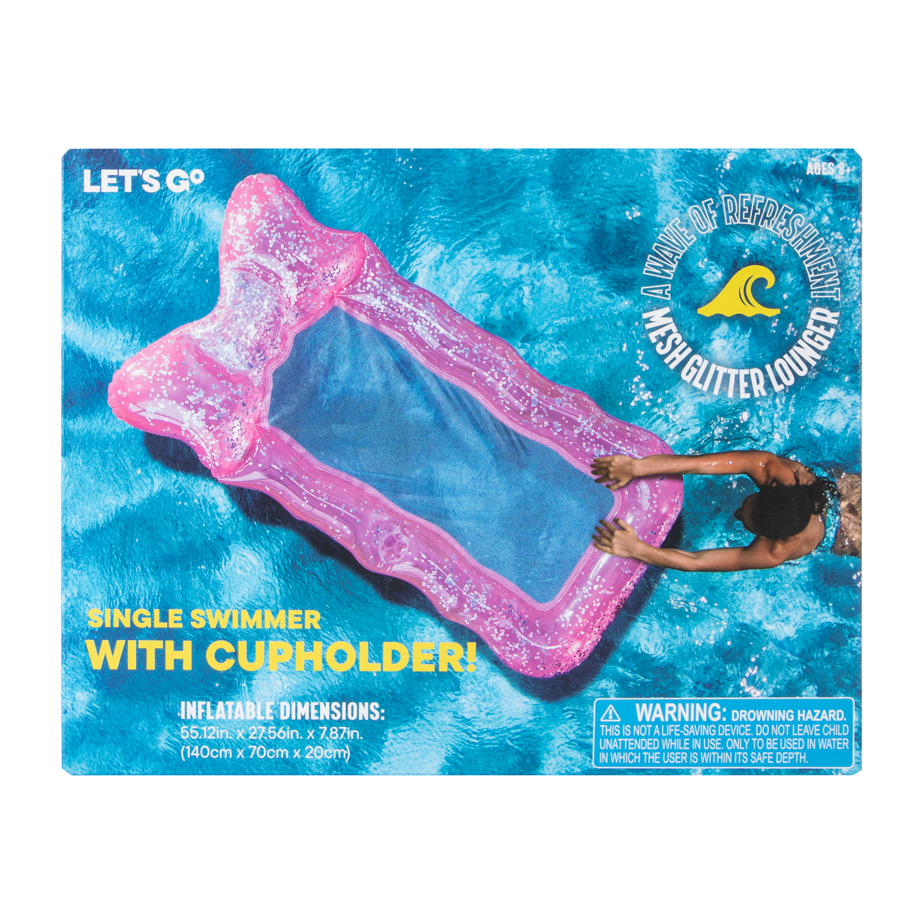 Inflatable Mesh Glitter Lounger With Cupholder