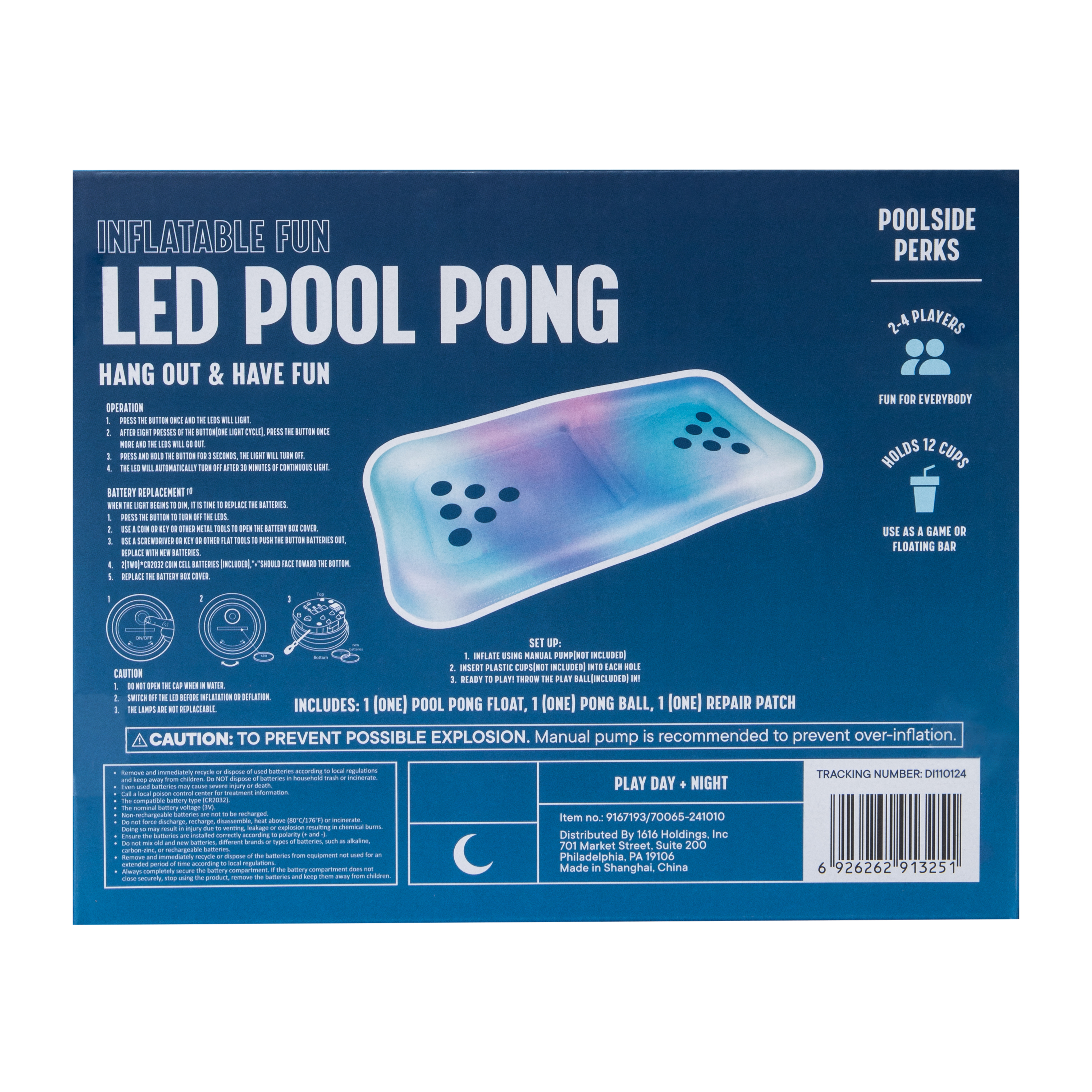 LED Pool Pong Party Float 61in x 28in