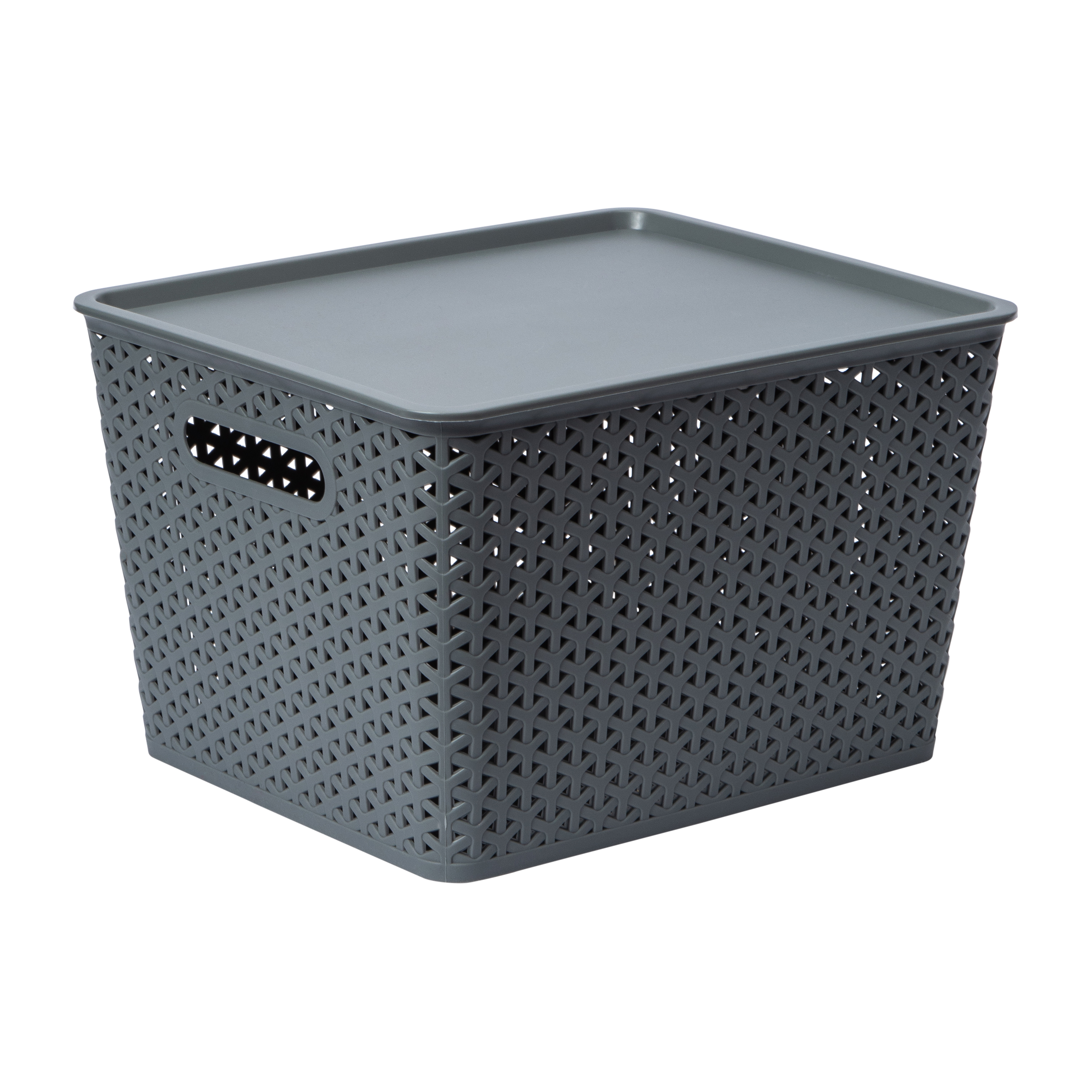 Large Plastic Weave Bin With Lid