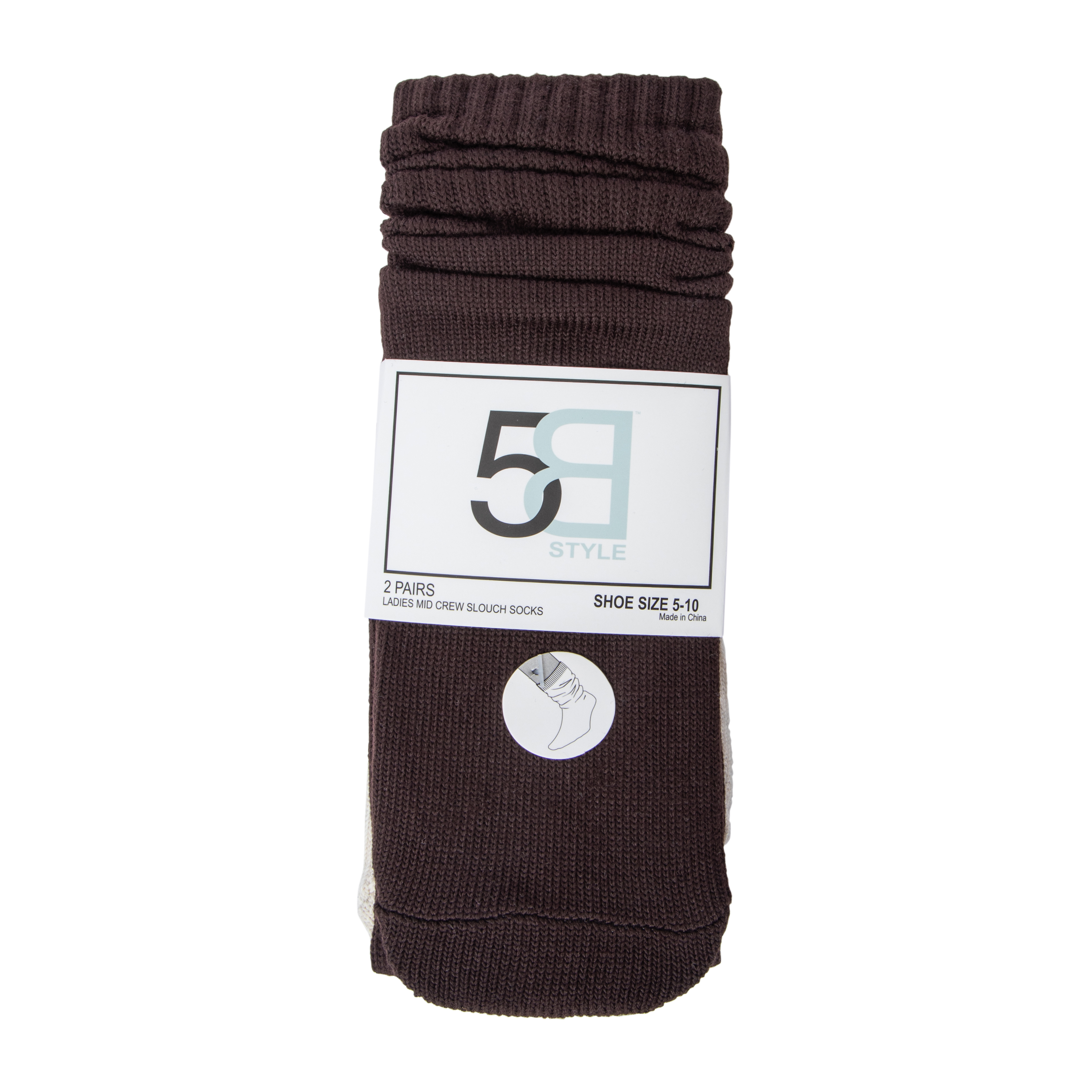 Ladies Mid Crew Slouch Socks 2-Pairs