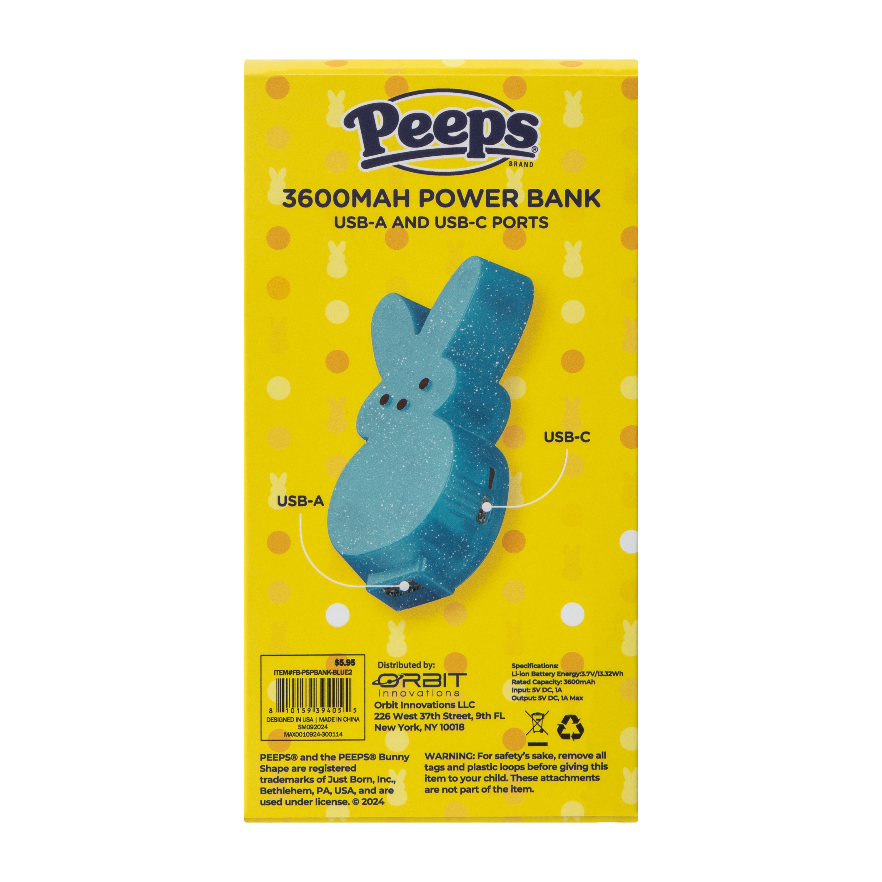 Peeps® Bunny Power Bank 3600MAH