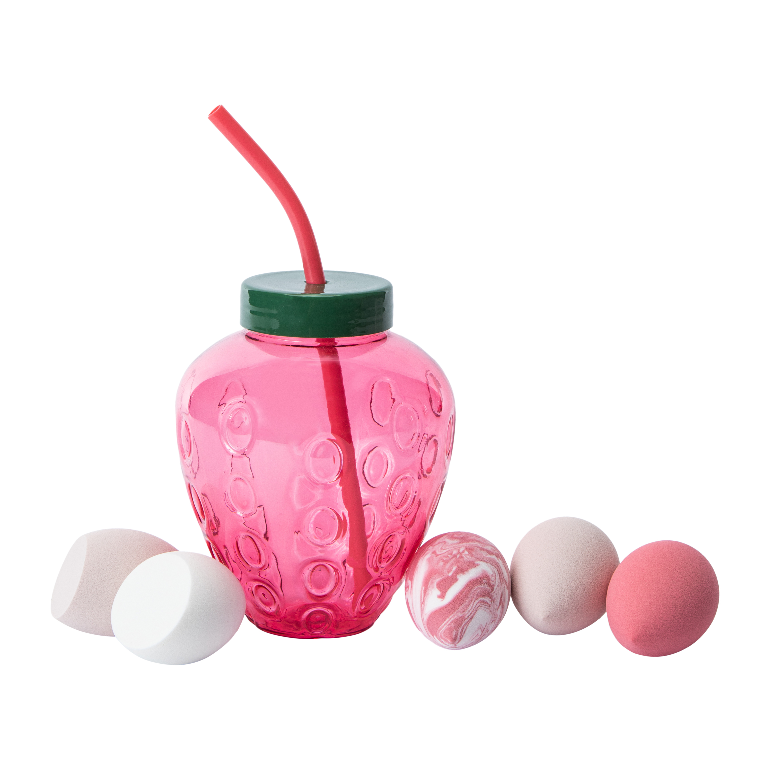 Smoke & Mirrors Strawberry Beautifully Blended Beauty Sponges & Reusable Cup With Straw 5-Count
