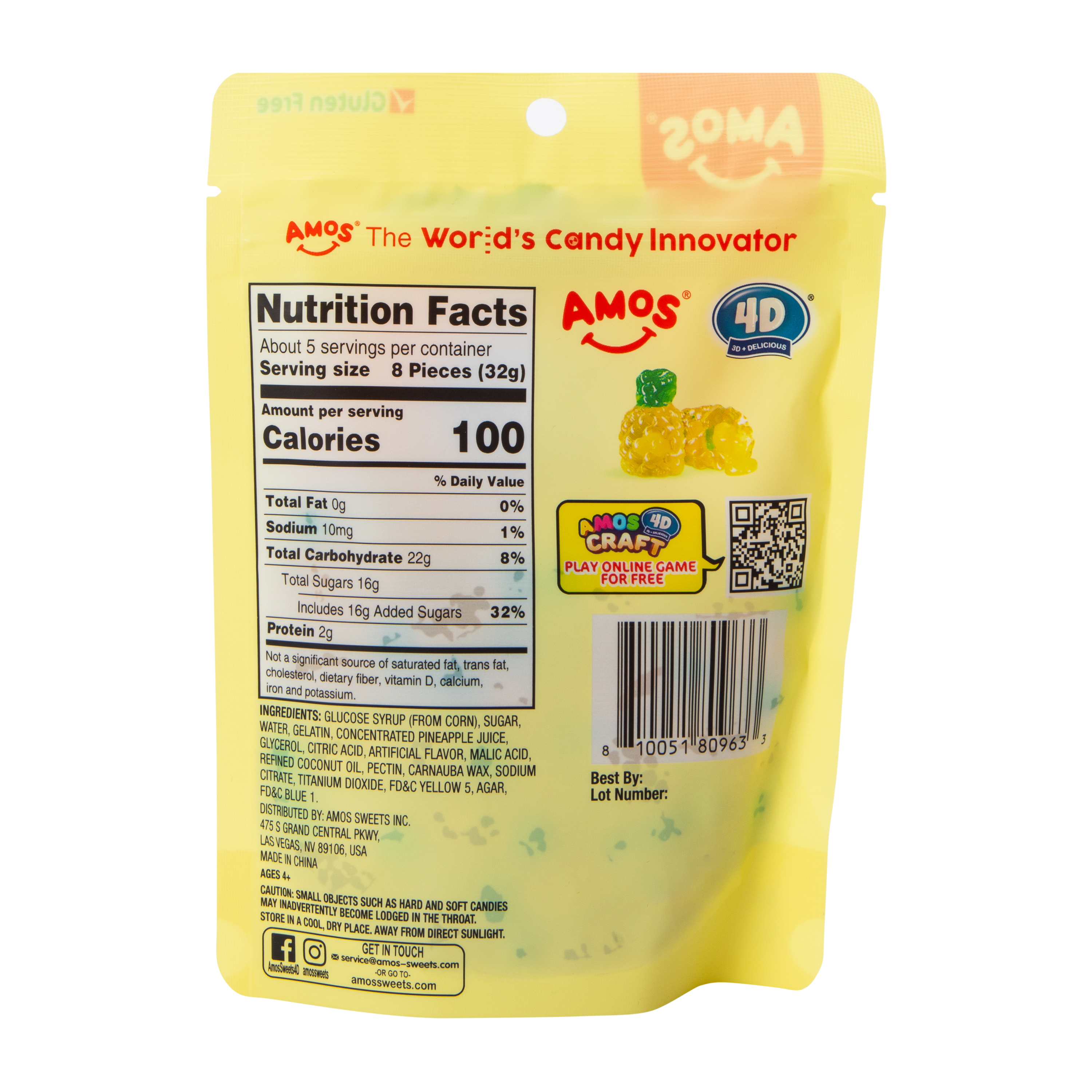 4D Pineapple Burst Fruit Gummy 6oz