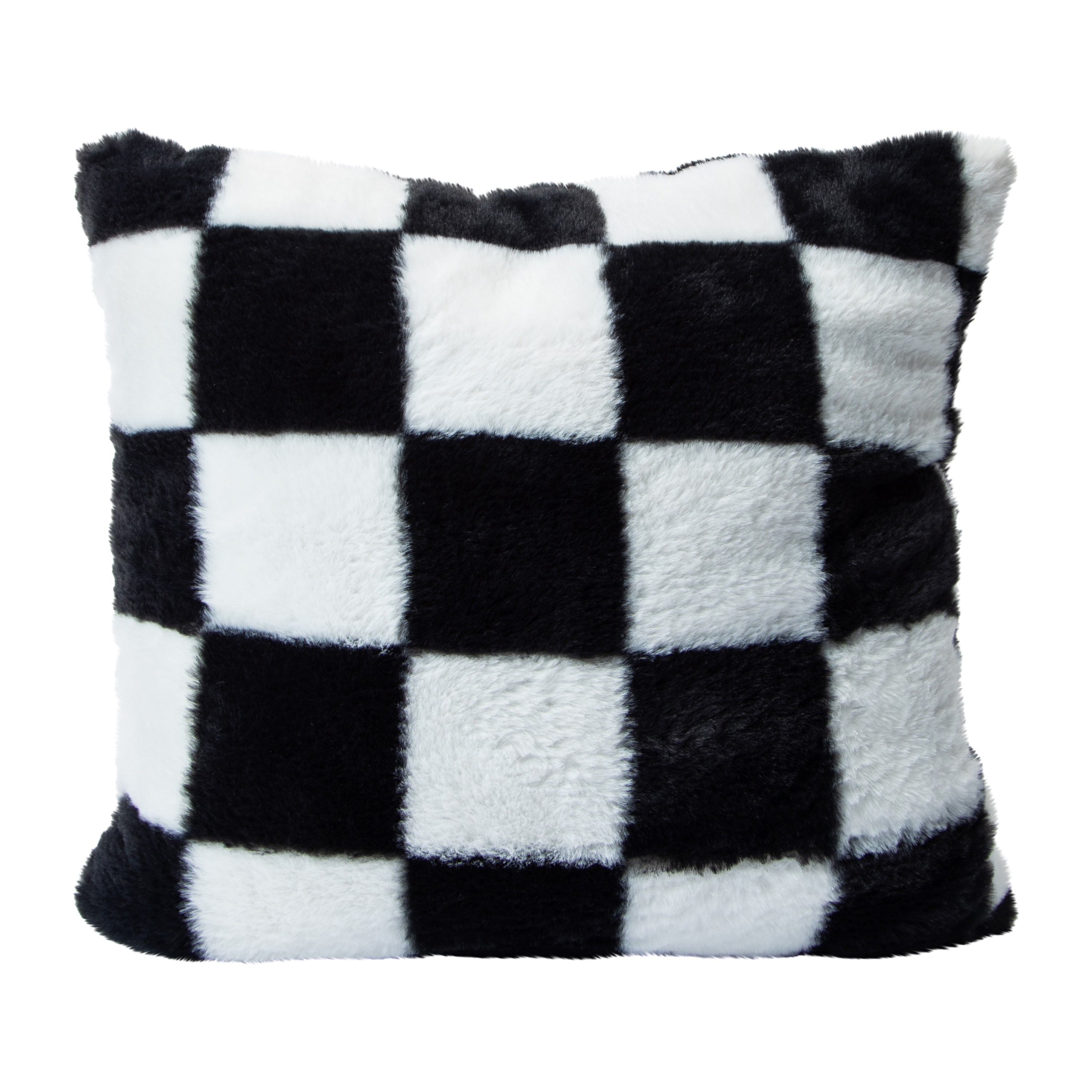 Faux Fur Checkered Pillow 16in x16in x 2.5in
