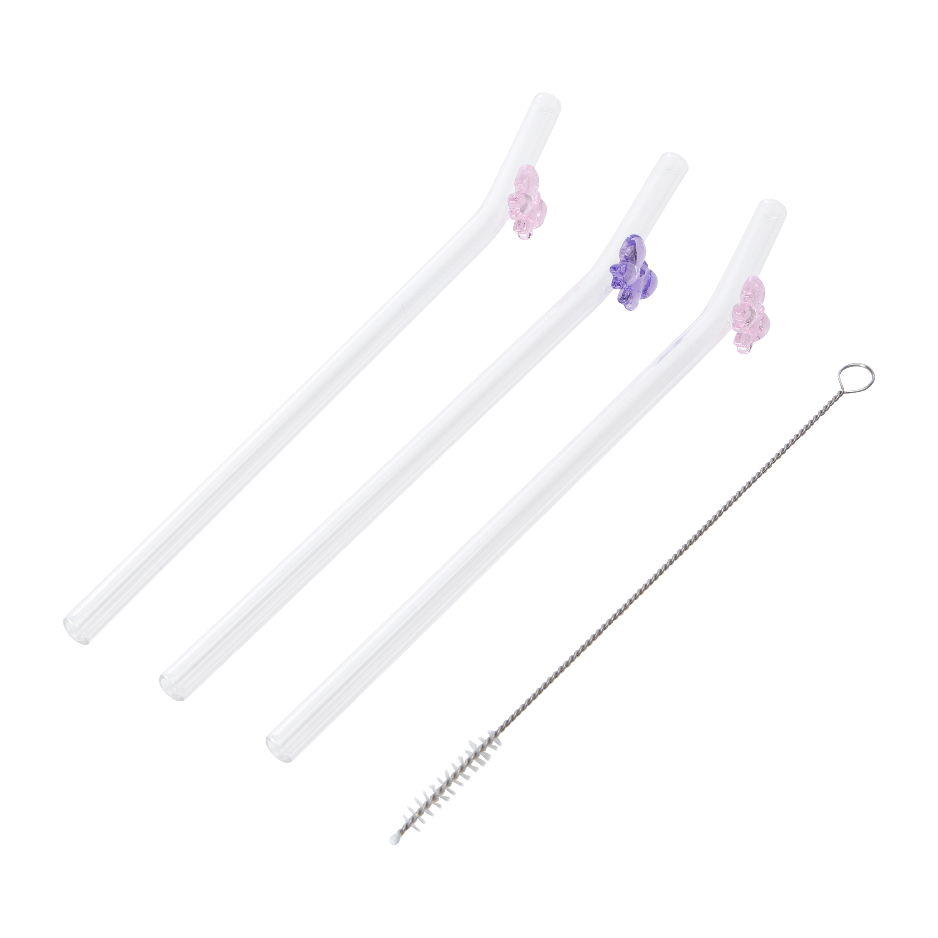 Glass Straws With Bow 3-Count