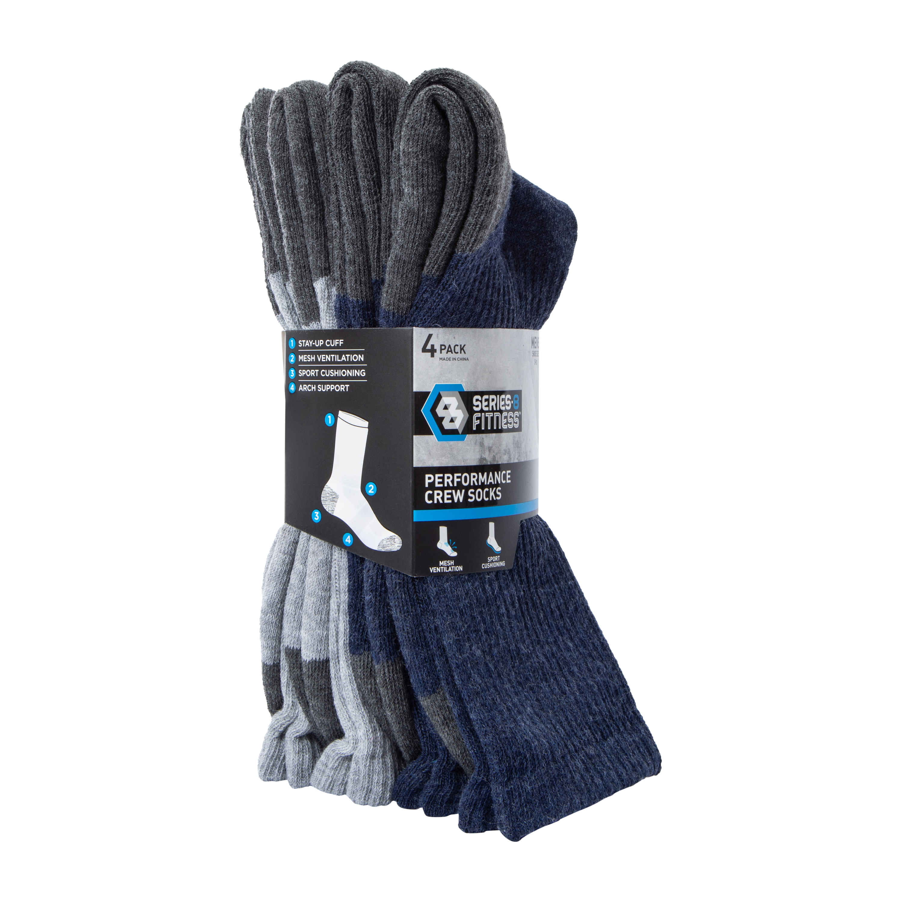 Young Men's Series-8 Fitness™ Performance Crew Socks  4-Pack