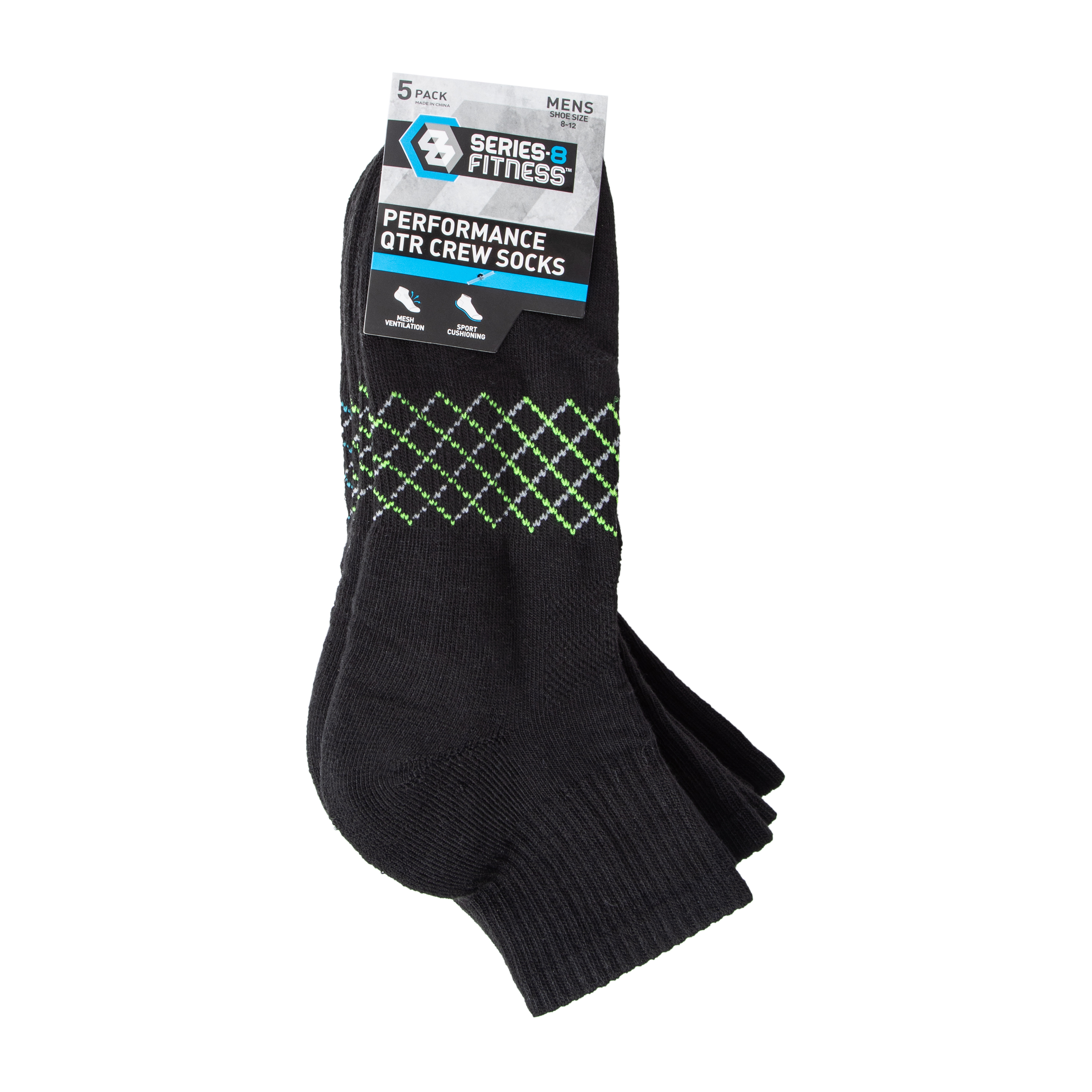 Young Men's Series-8 Fitness™ Performance Qtr Crew Socks 5-Pack