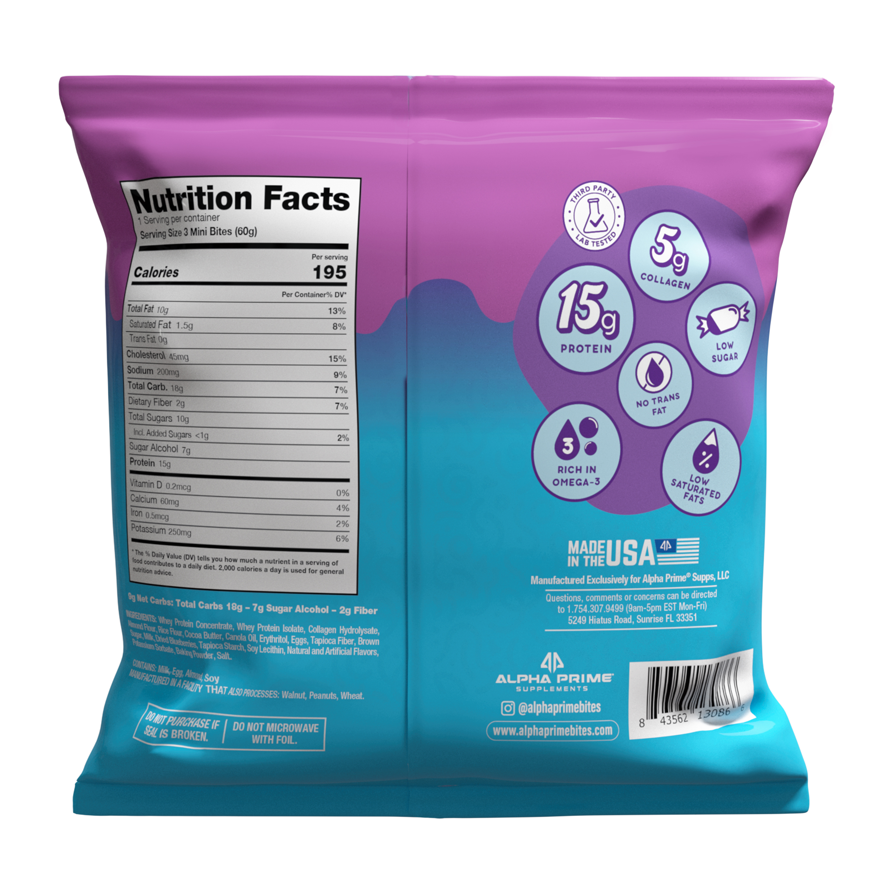 Prime Bites® Protein Mini Muffins 3-Pack - Blueberry Muffin