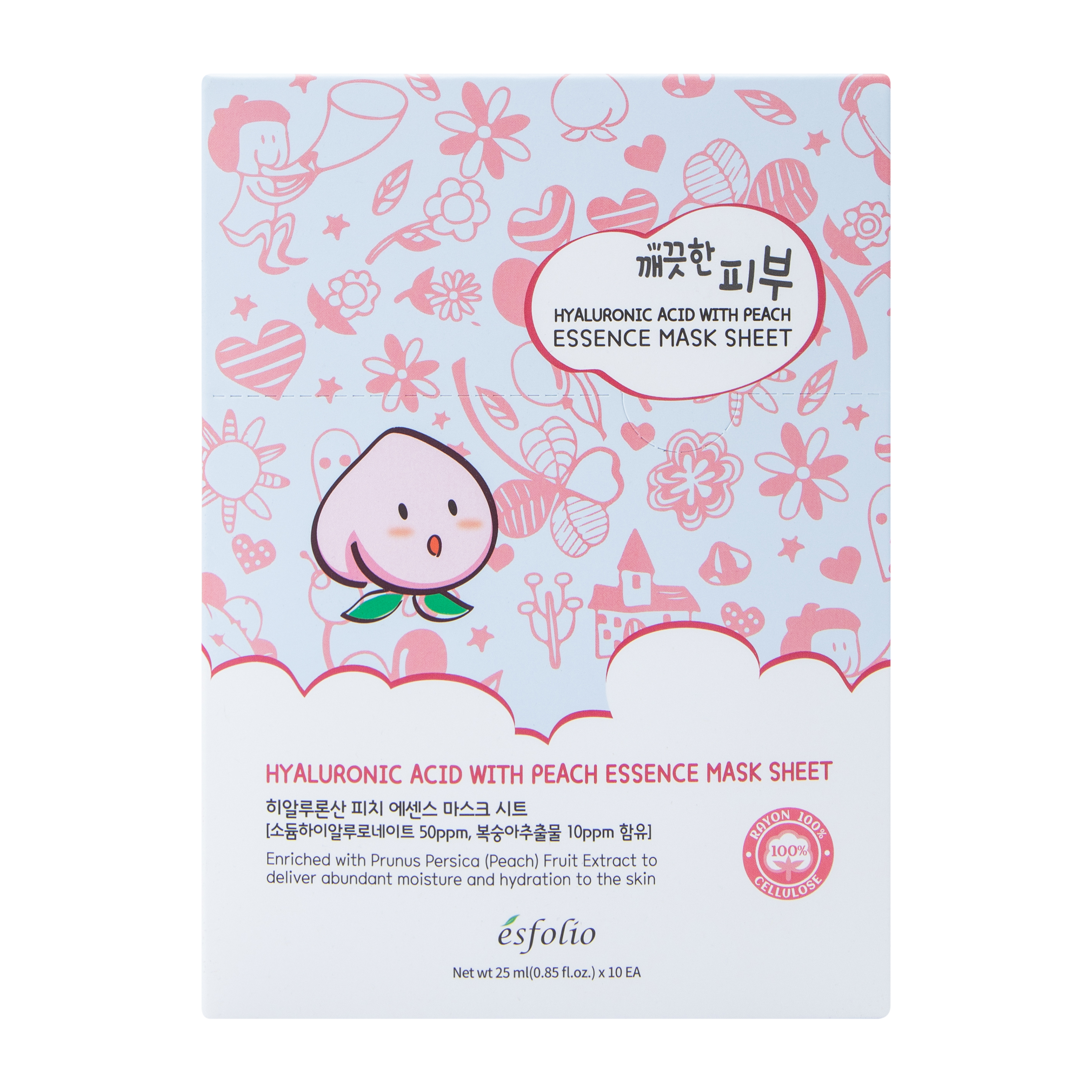 Esfolio Hyaluronic Acid With Peach Essence Mask Sheet 10-Count