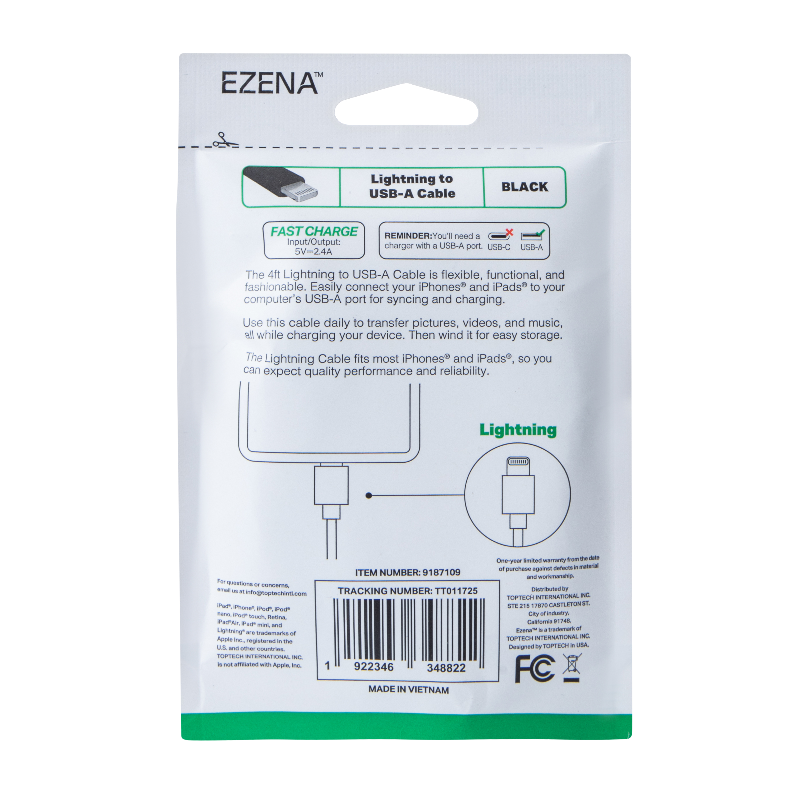 Ezena™ Lighting® To USB-A Cable 48in