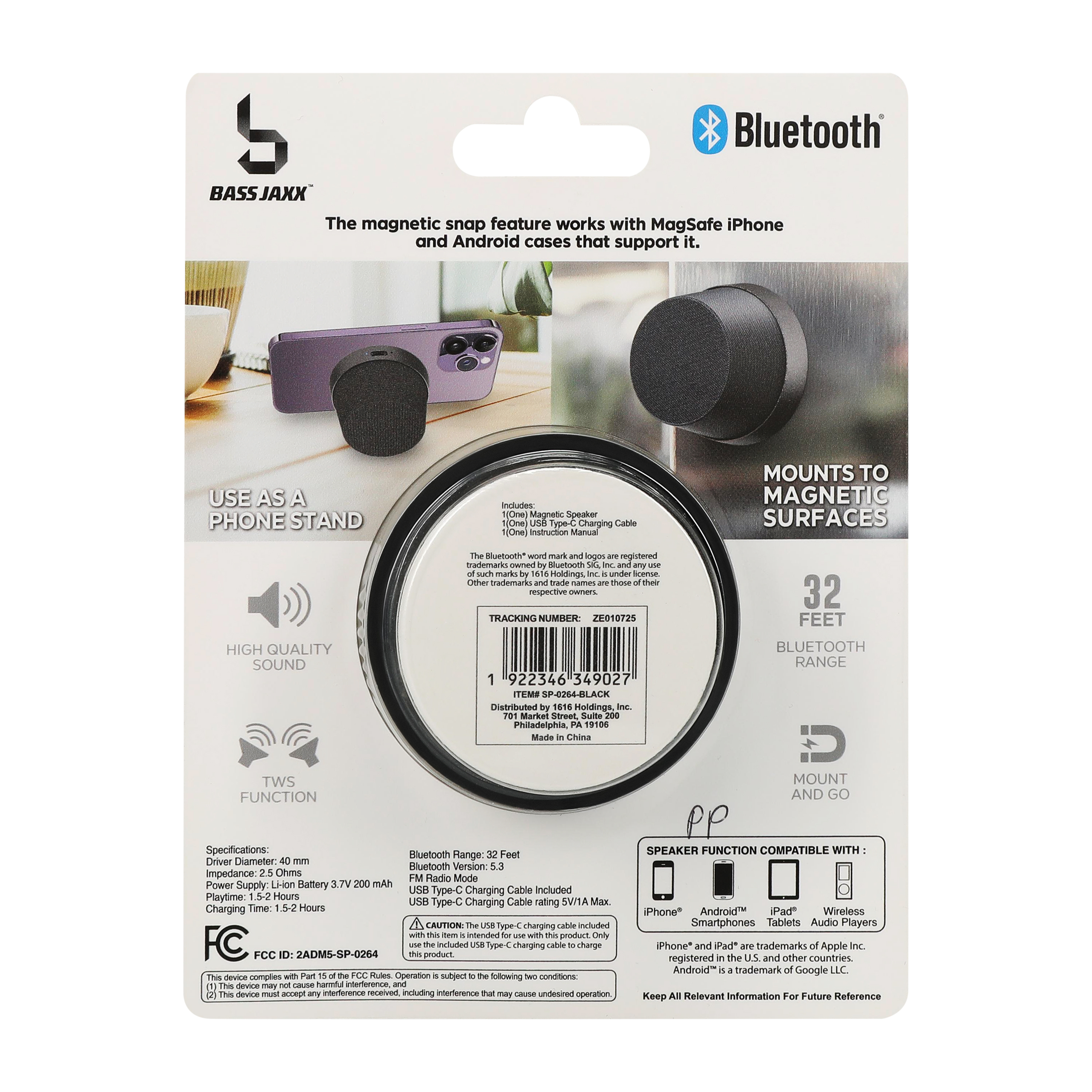 Bass Jaxx™ Magsafe® Bluetooth Magnetic Speaker