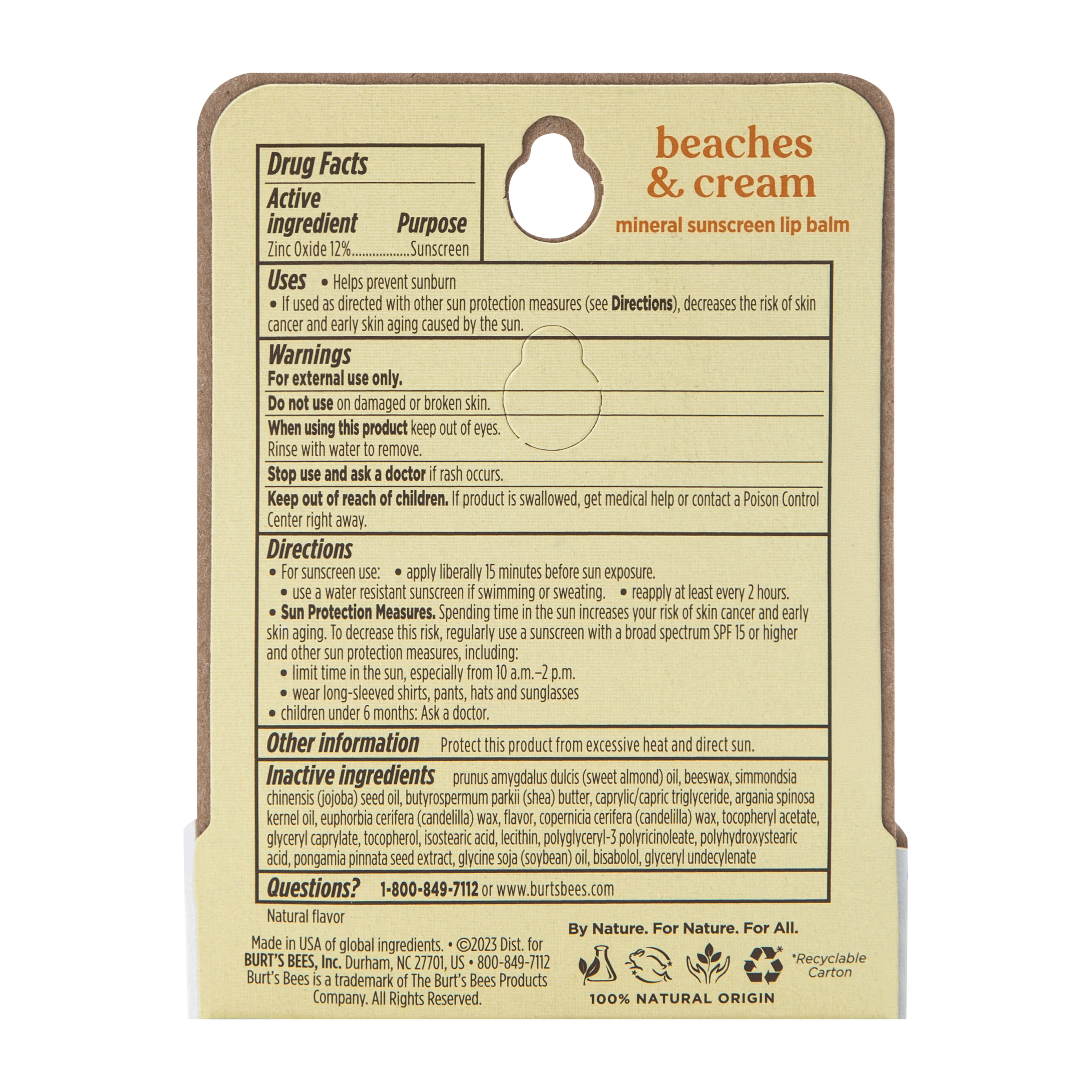 Burt Bees® Sun Care Beaches & Cream Lip Balm 0.15oz