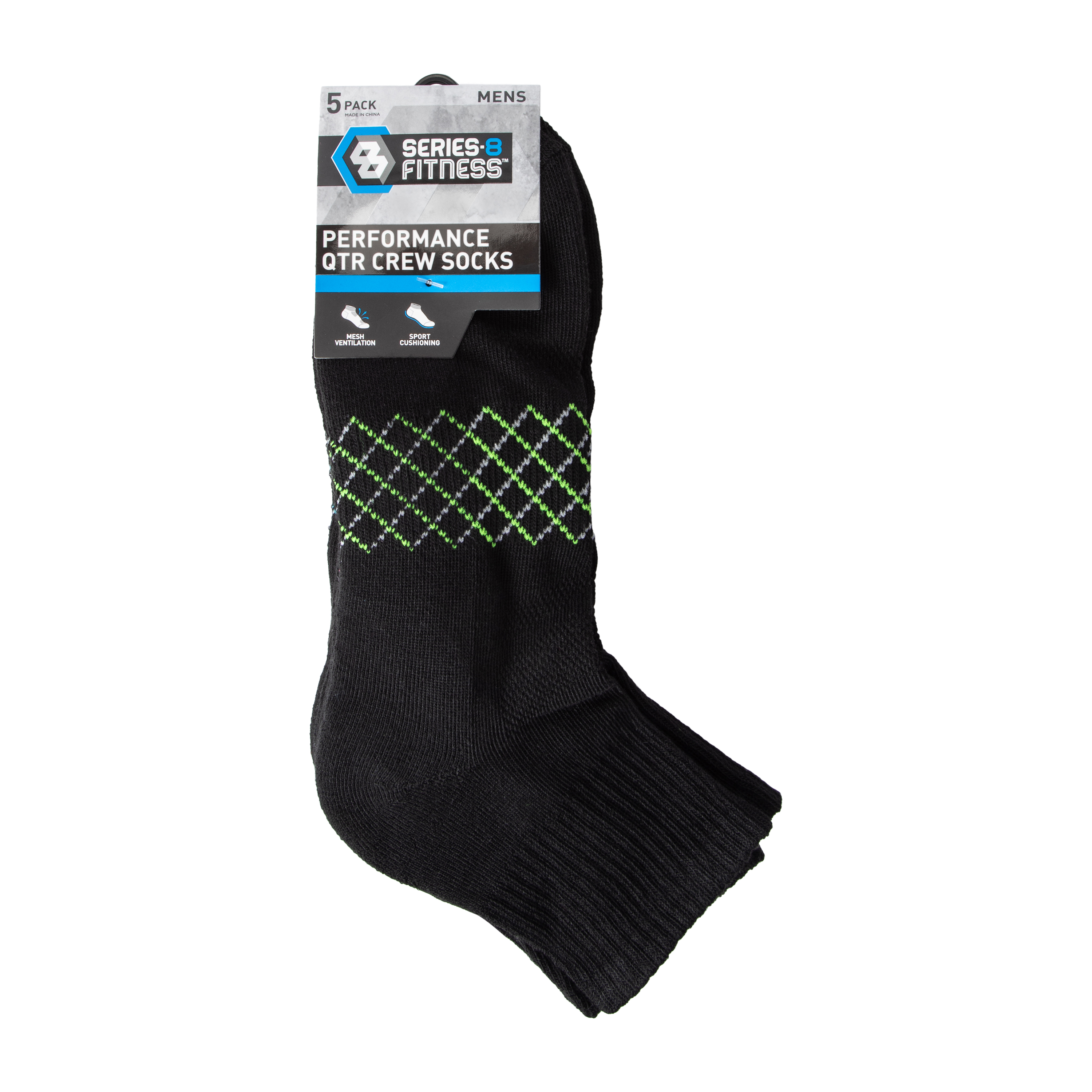 Series-8 Fitness™ Mens Quarter Crew Performance Socks 5-Pack