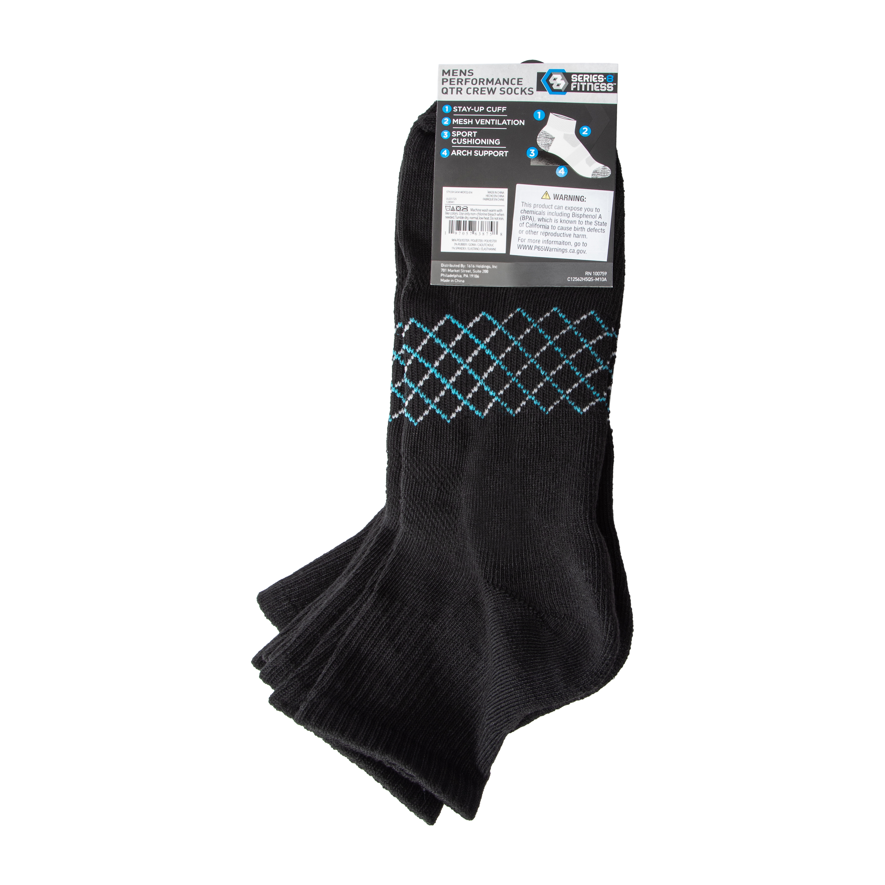 Series-8 Fitness™ Mens Quarter Crew Performance Socks 5-Pack