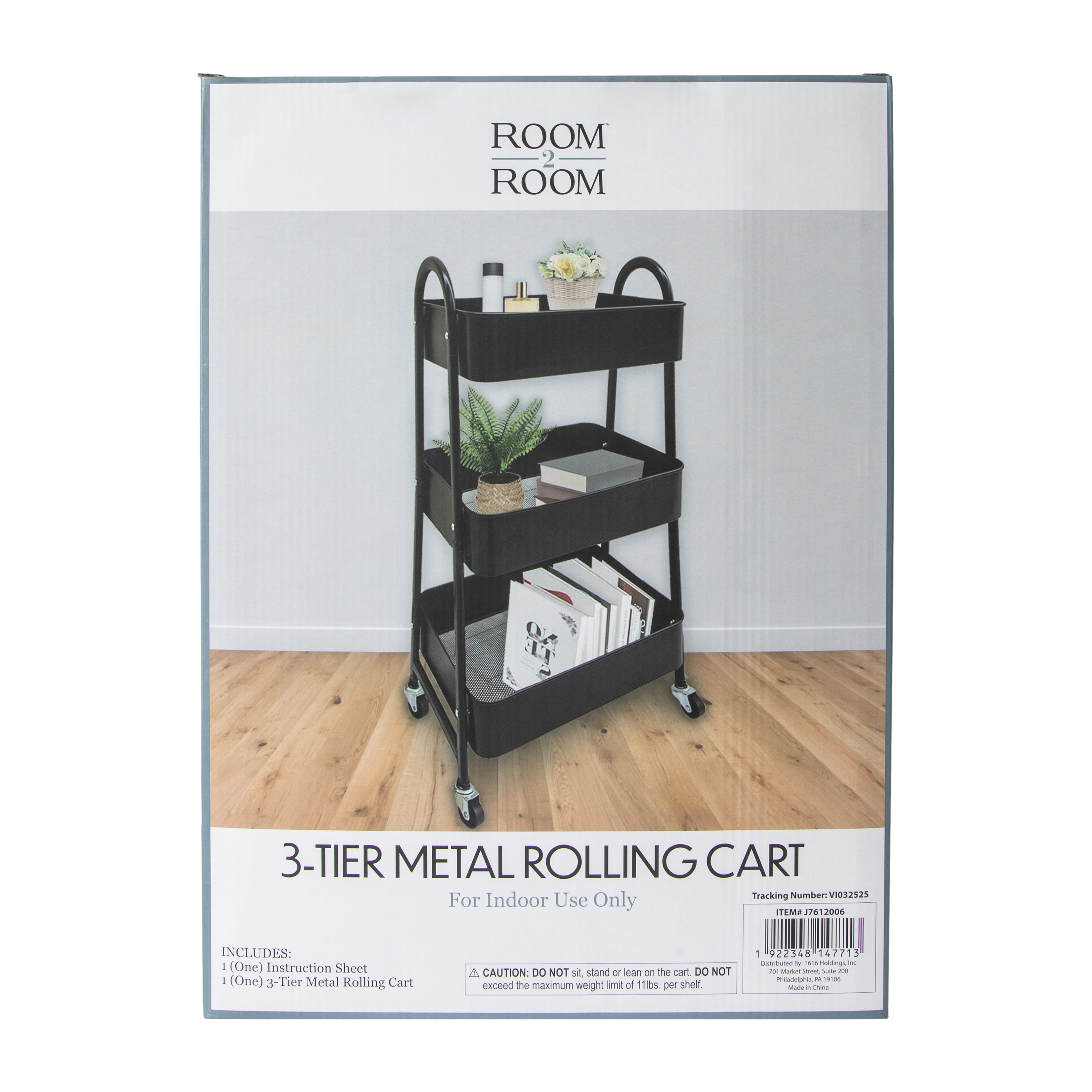 3-Tier Metal Rolling Cart