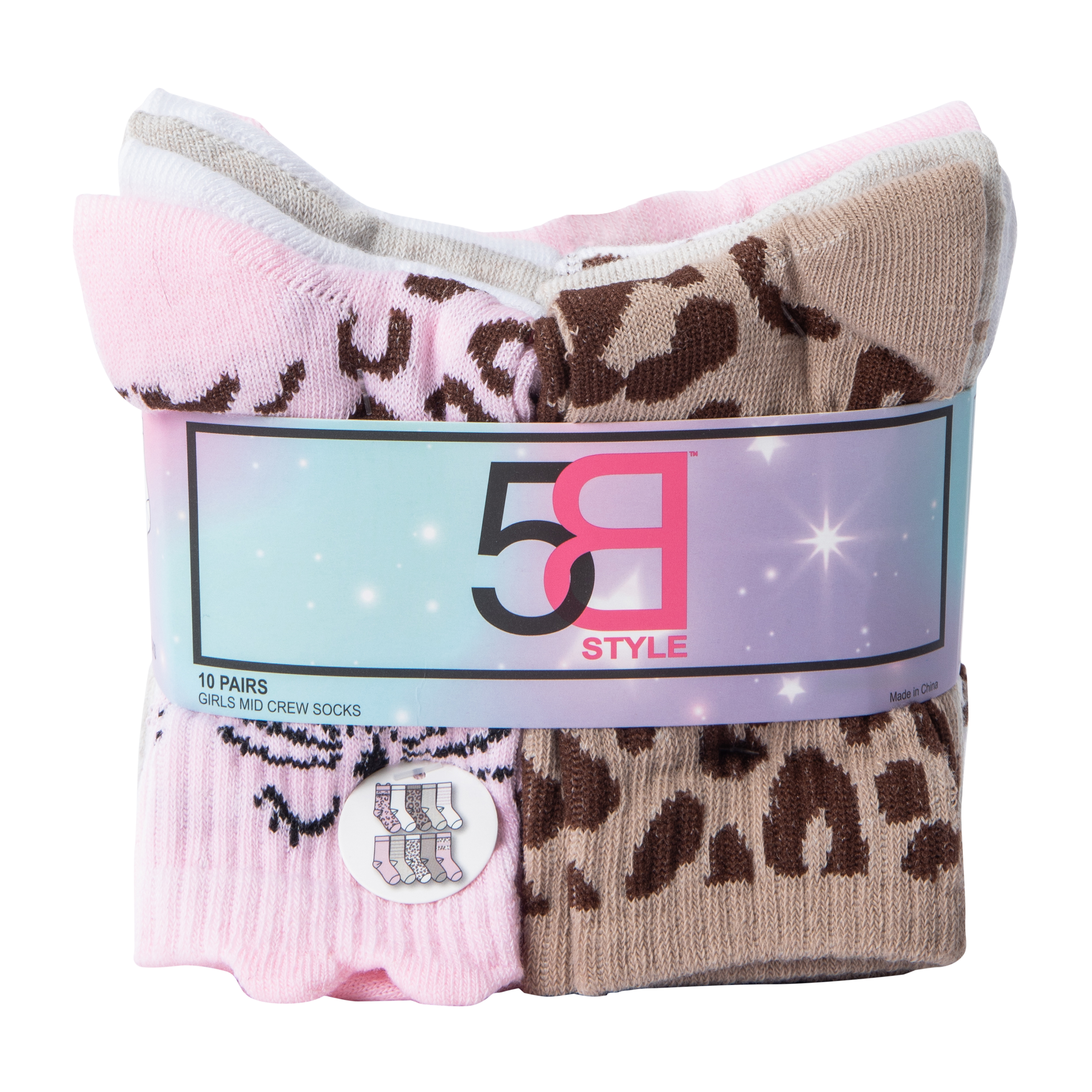 Girls Mid Crew Socks 10-Pairs