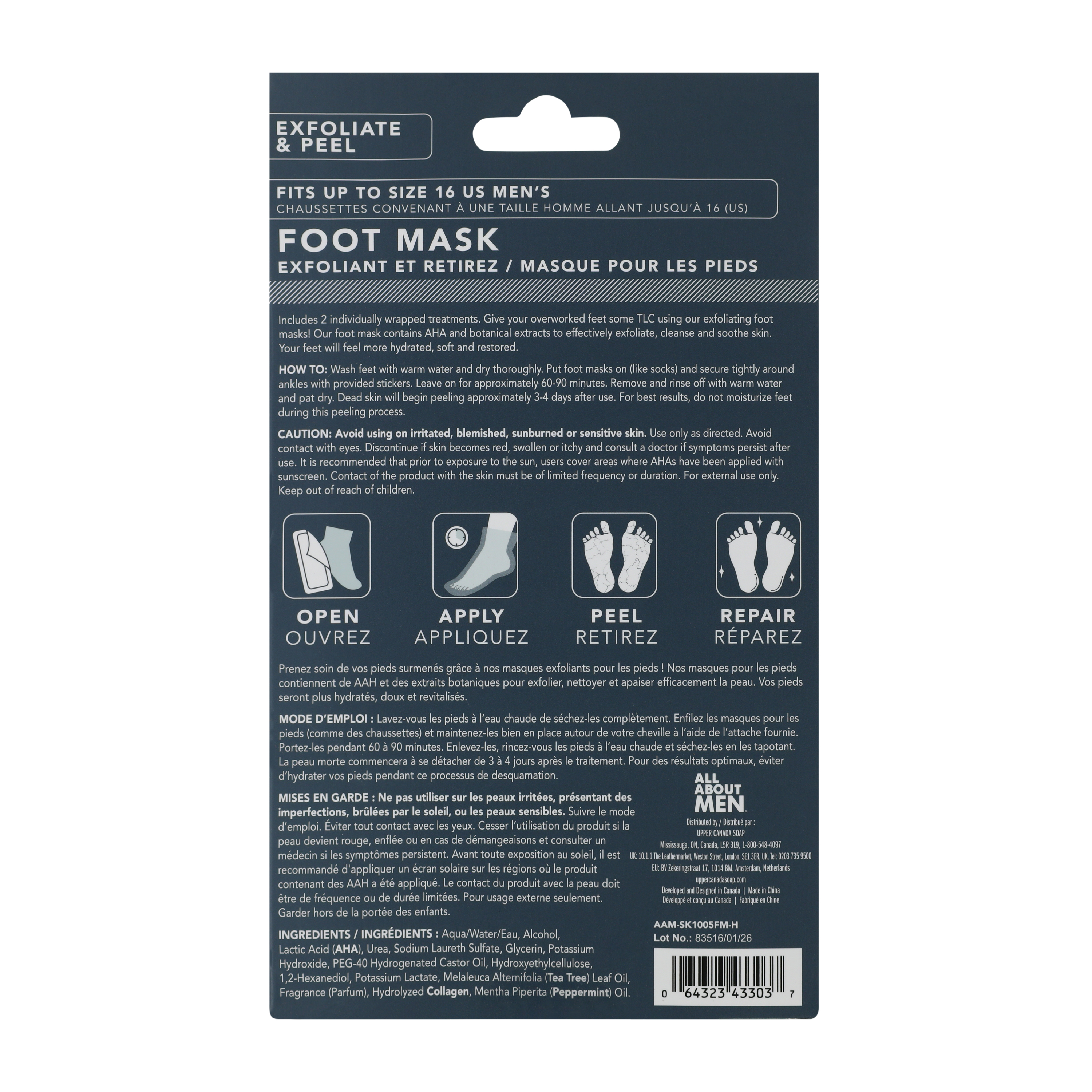 All About Men® Foot Mask 2-Pairs Pack