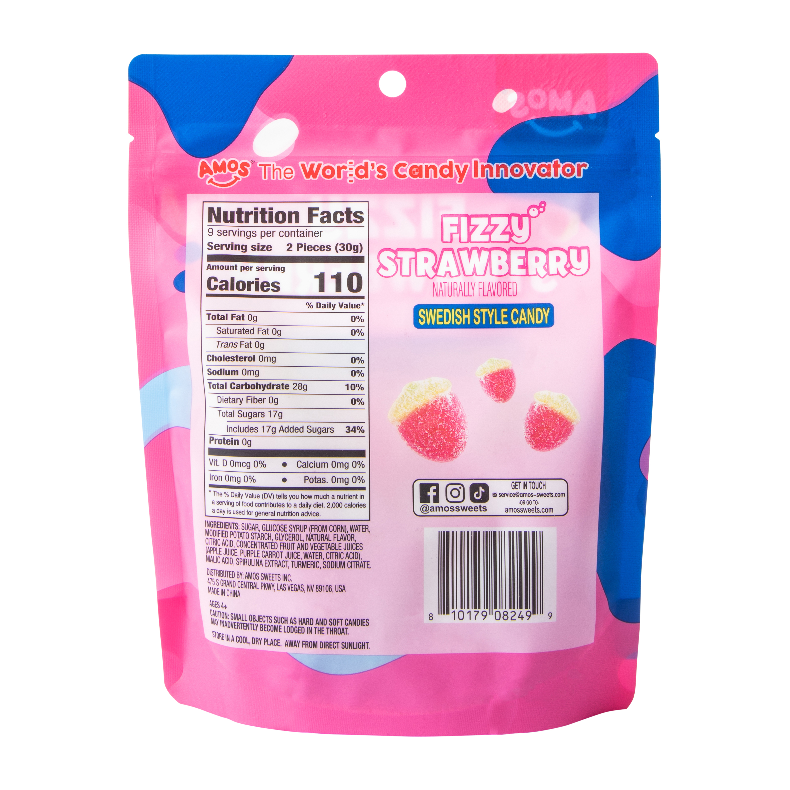 Amos® Fizzy Strawberry Swedish Style Candy 9.5oz