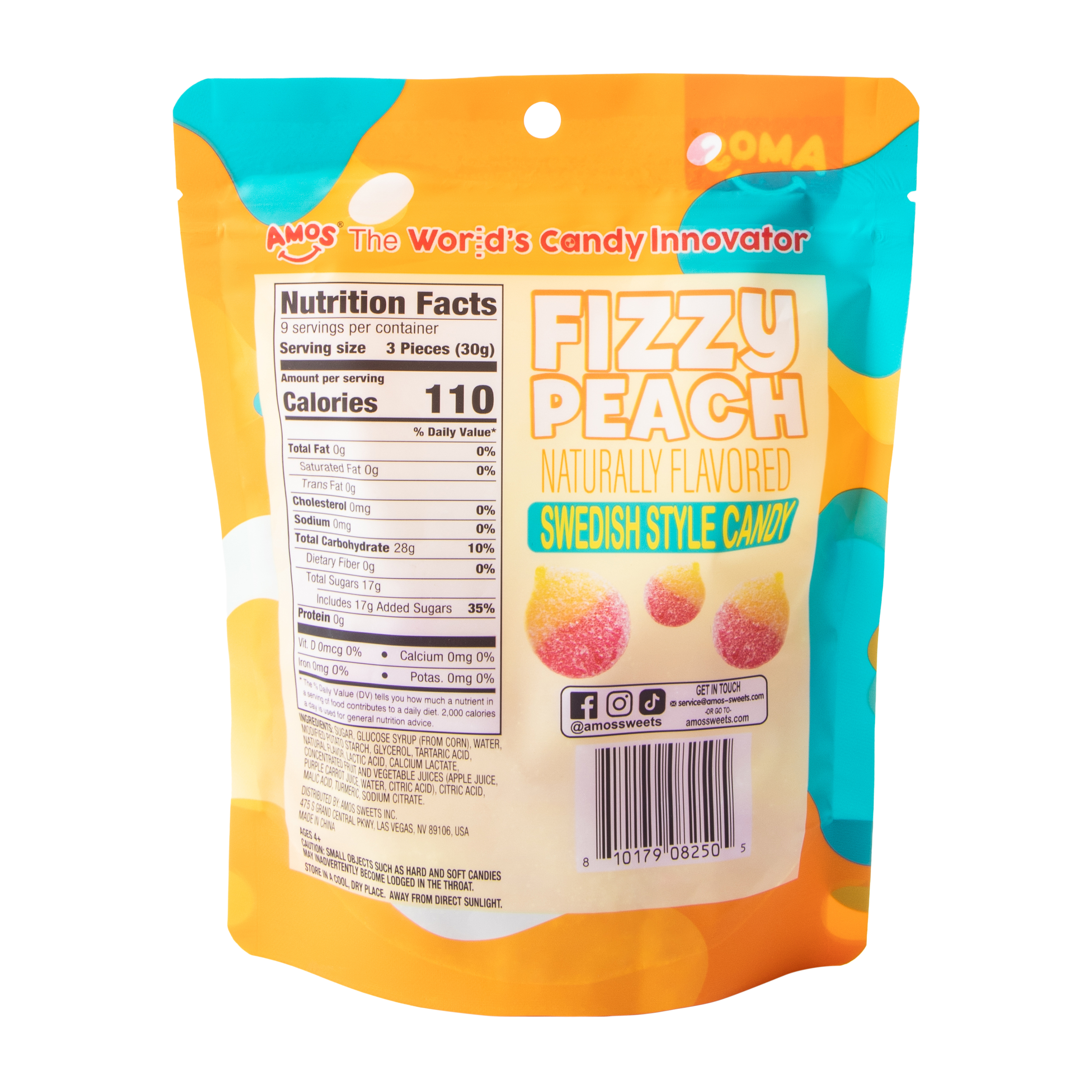 Amos® Fizzy Peach Swedish Style Candy 9.5oz
